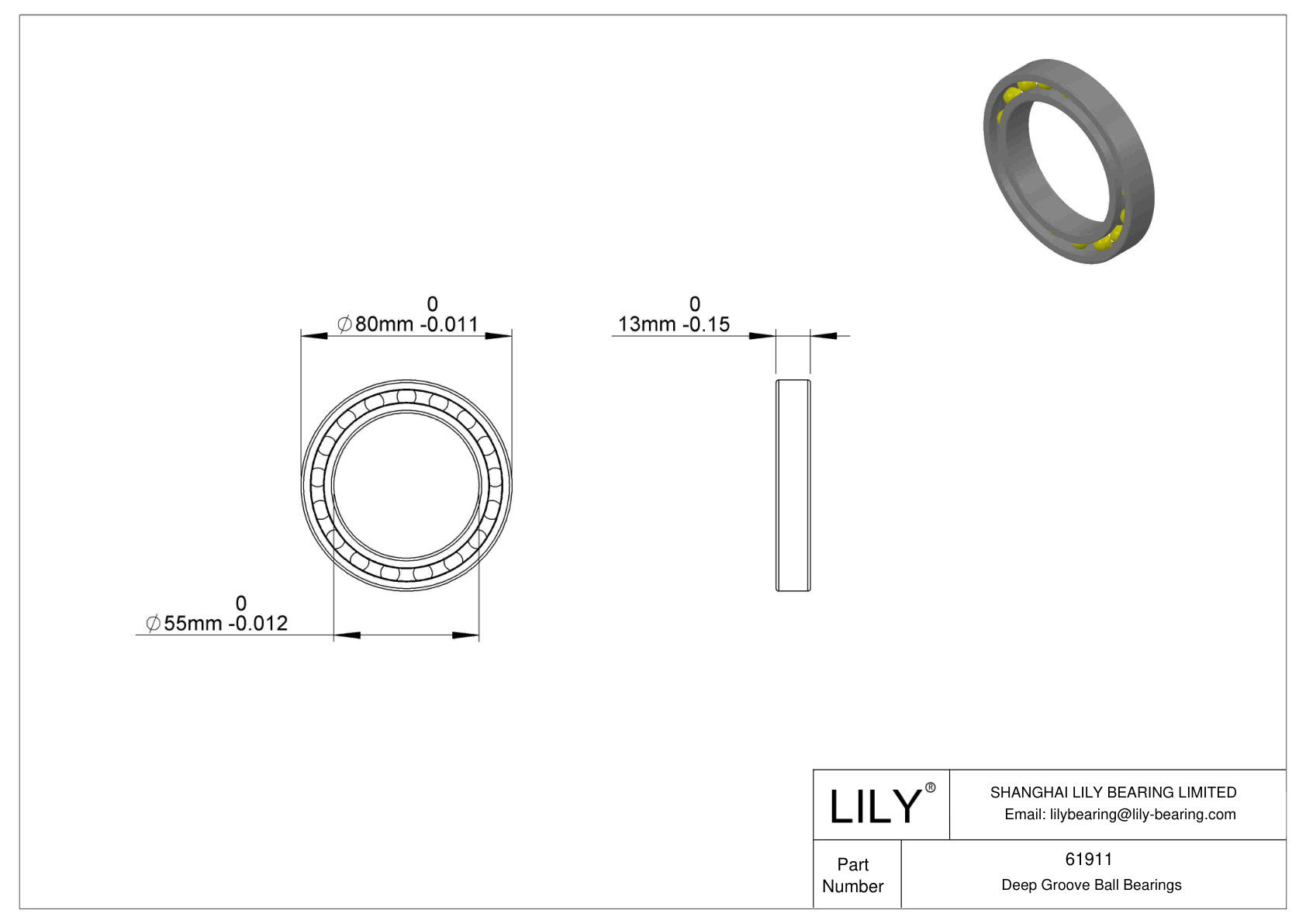 61911-2RS1/W64 Single Row Deep Groove Ball Bearings cad drawing