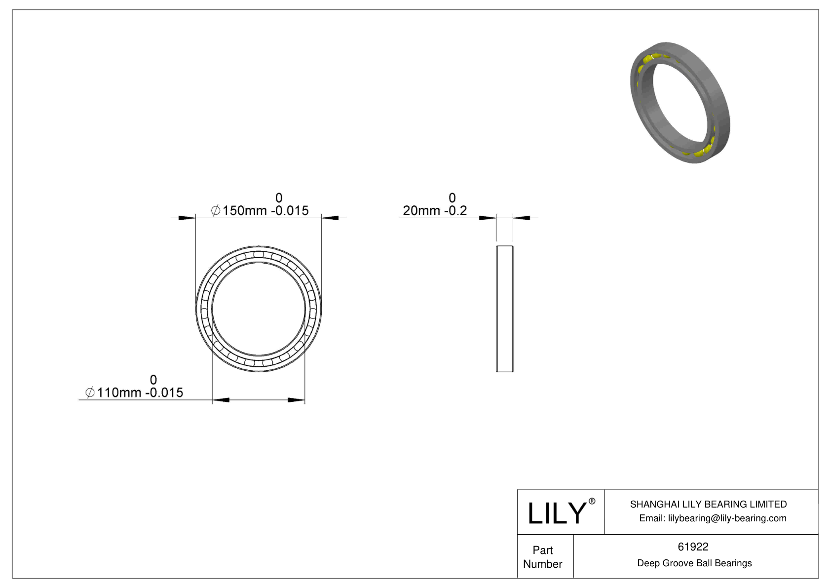 61922 Single Row Deep Groove Ball Bearings cad drawing