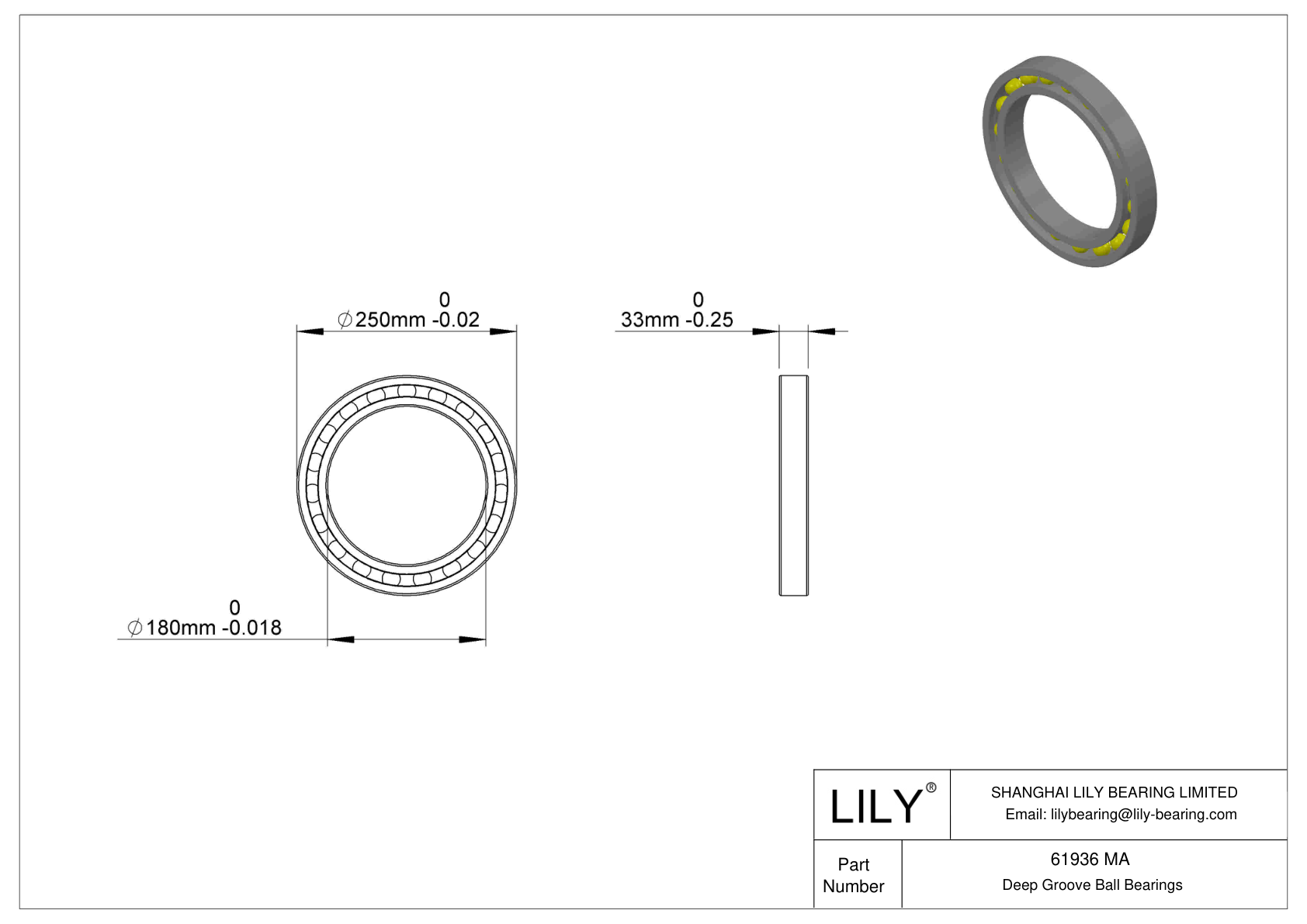 61936 MA/C3 Single Row Deep Groove Ball Bearings cad drawing