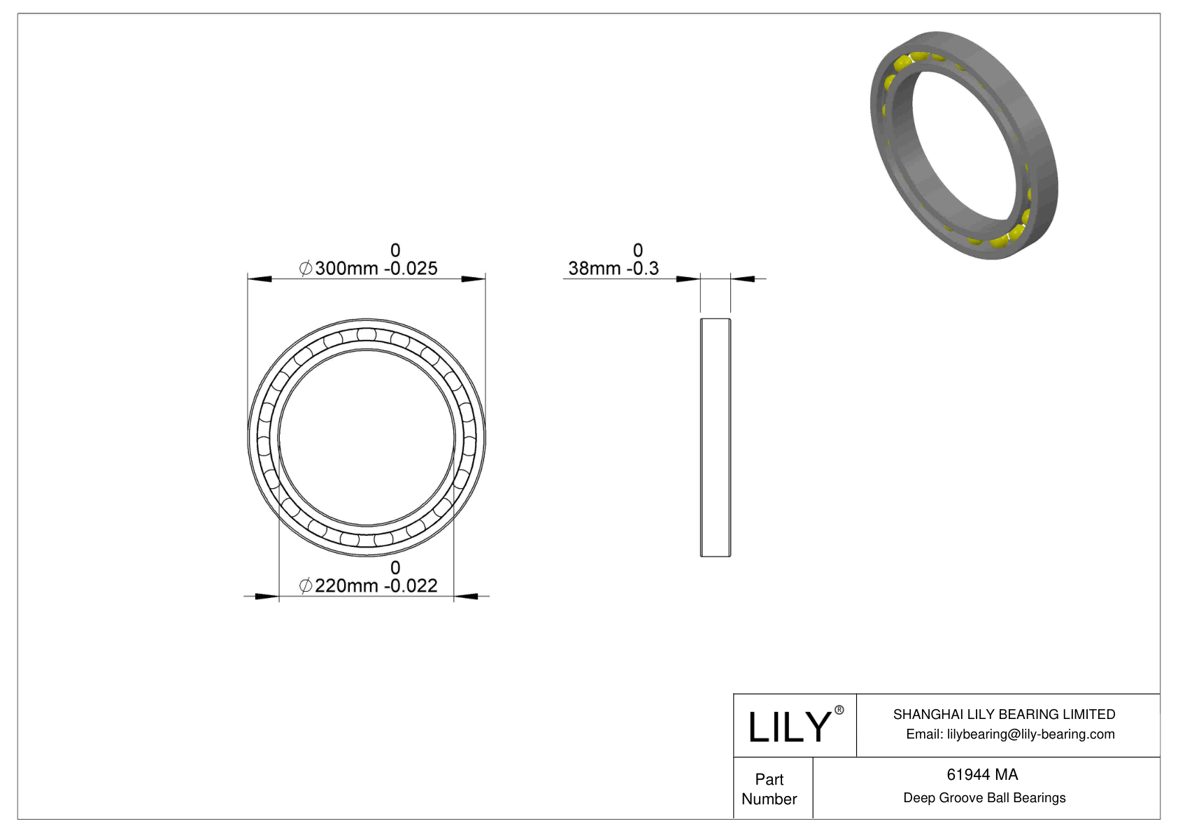 61944 MA Single Row Deep Groove Ball Bearings cad drawing