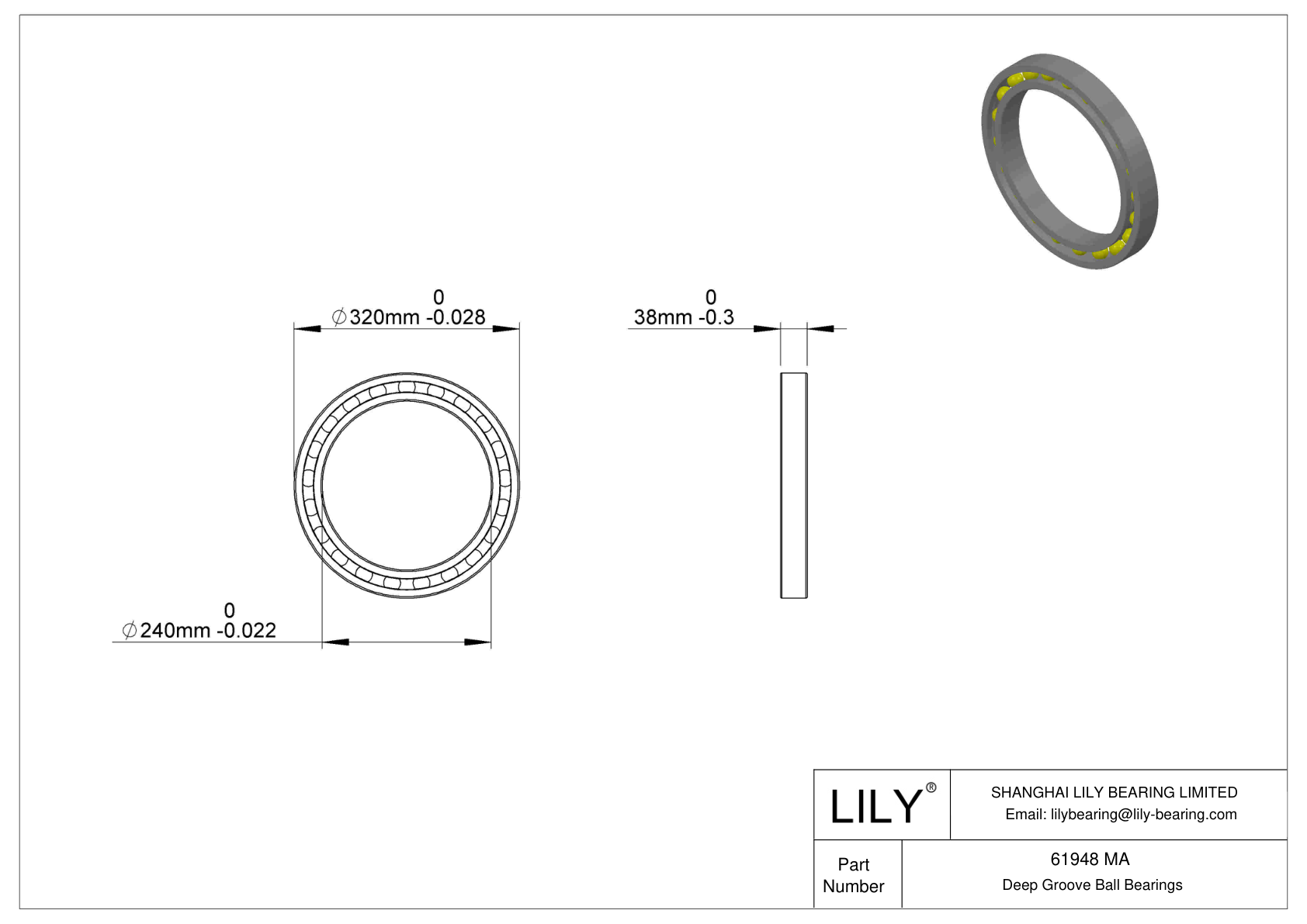 61948 MA Single Row Deep Groove Ball Bearings cad drawing