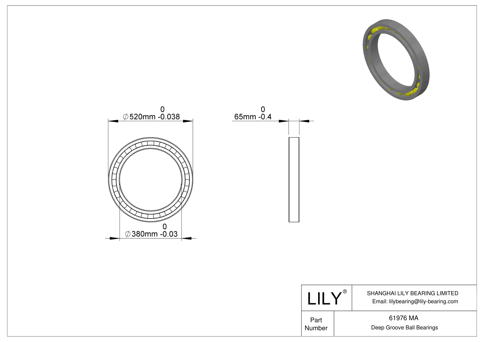 61976 MA Single Row Deep Groove Ball Bearings cad drawing