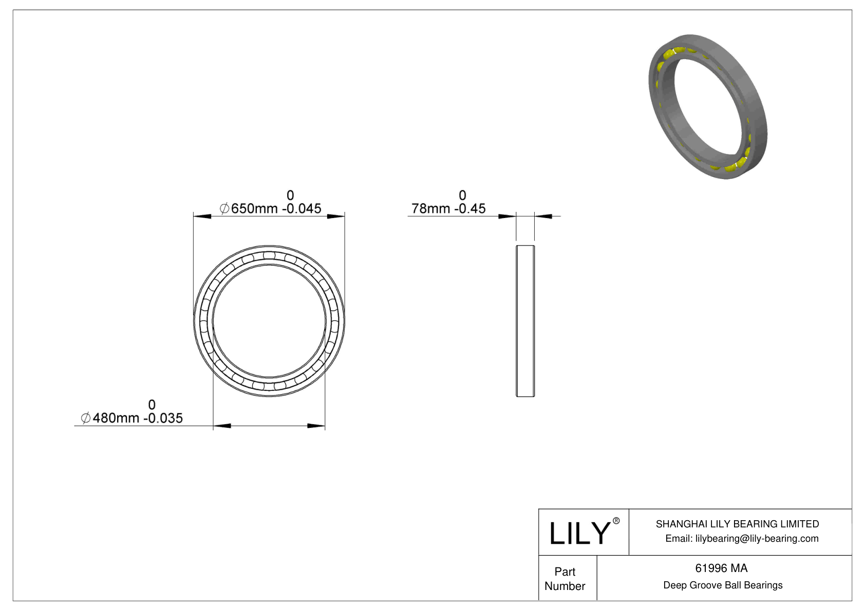 61996 MA Single Row Deep Groove Ball Bearings cad drawing