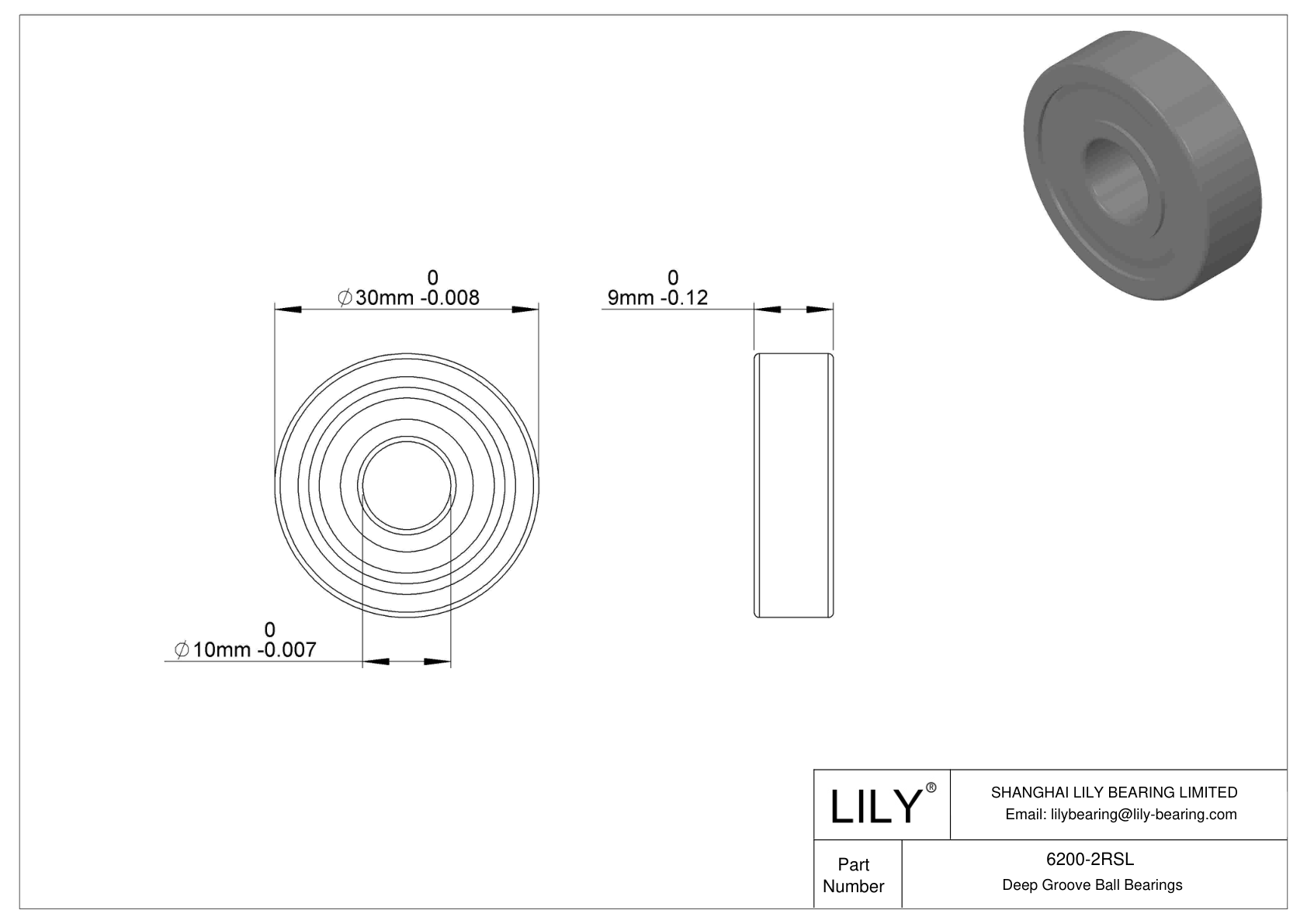 6200-2RSL 单列深沟球轴承 cad drawing