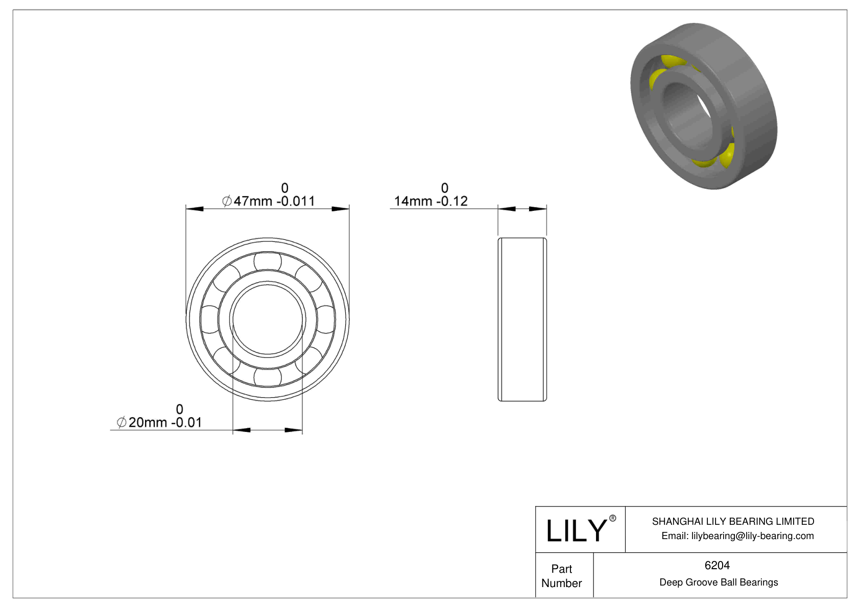 LILY-PU620470-25C2L12M10 Polyurethane Coated Bearing With Screw cad drawing