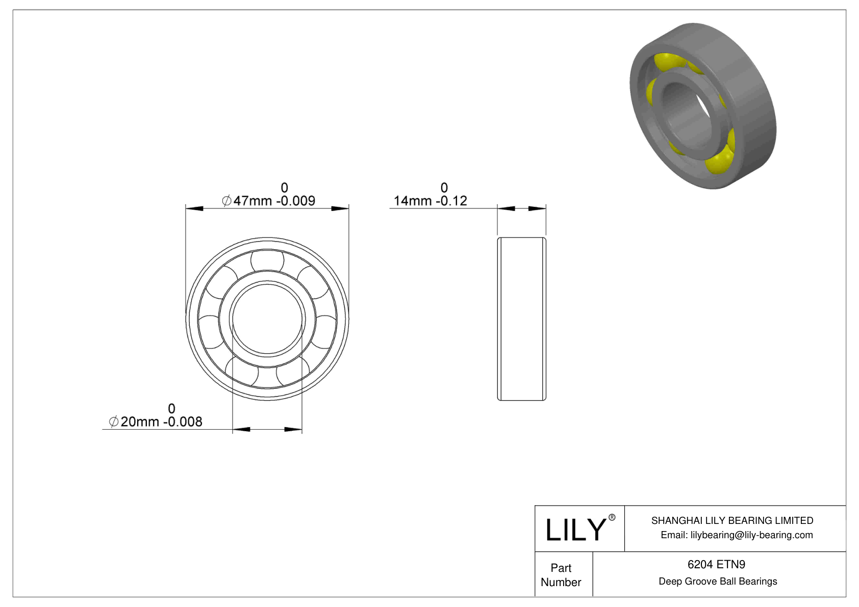 6204 ETN9/C3H Rodamientos rígidos de bolas de una hilera cad drawing