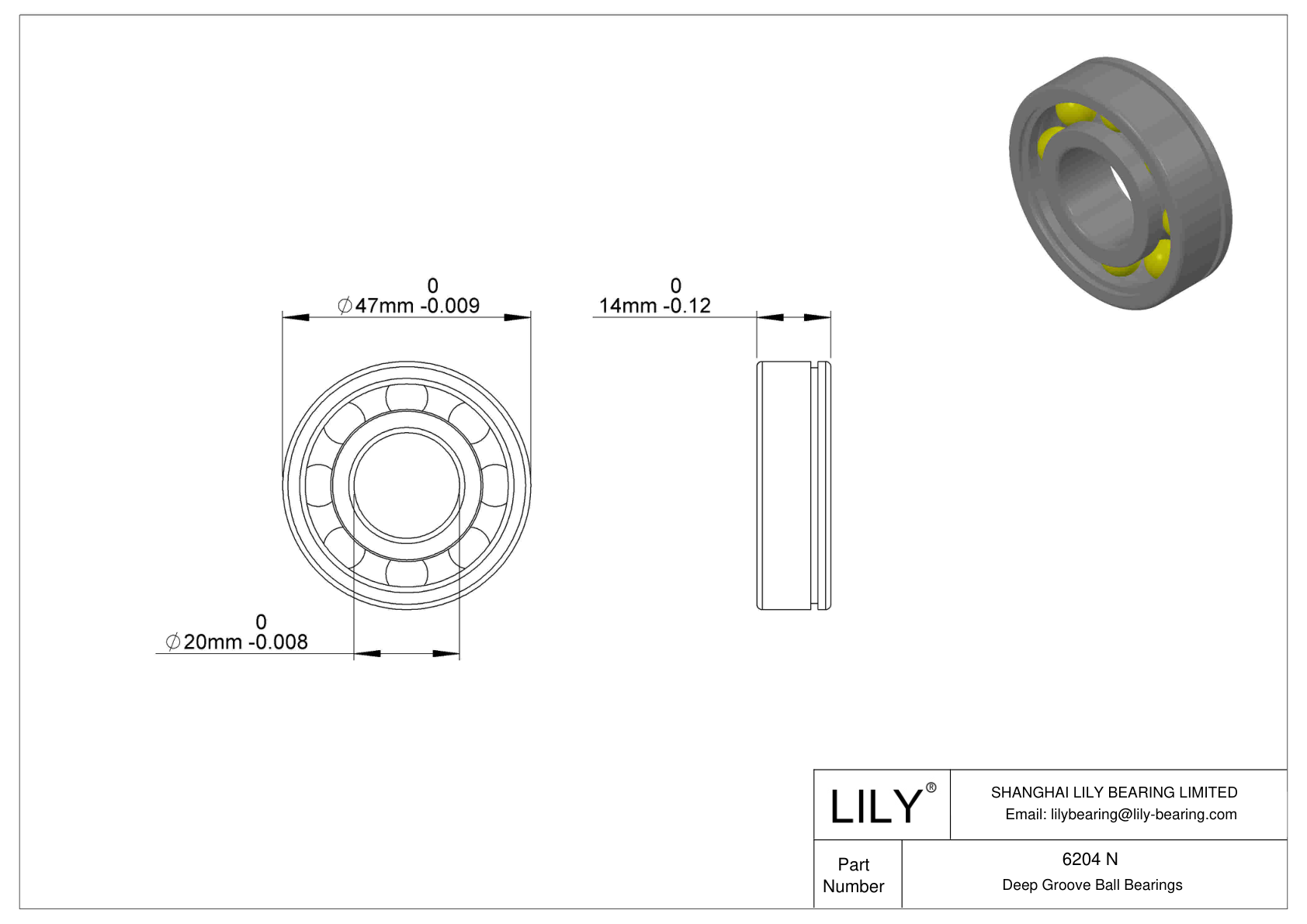 6204 NRJEM Snap Ring Groove Ball Bearing cad drawing