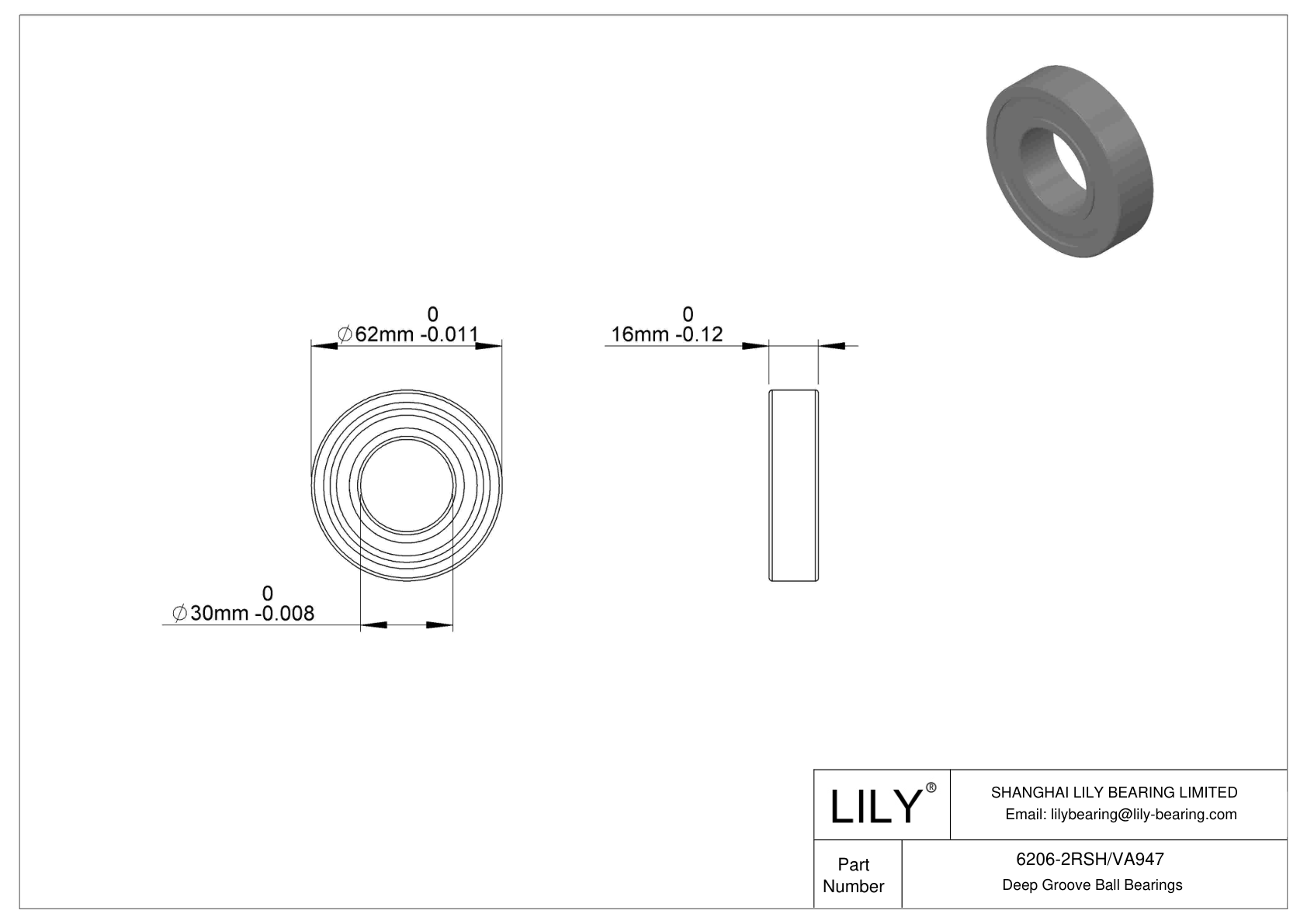 6206-2RSH/VA947 Single Row Deep Groove Ball Bearings cad drawing