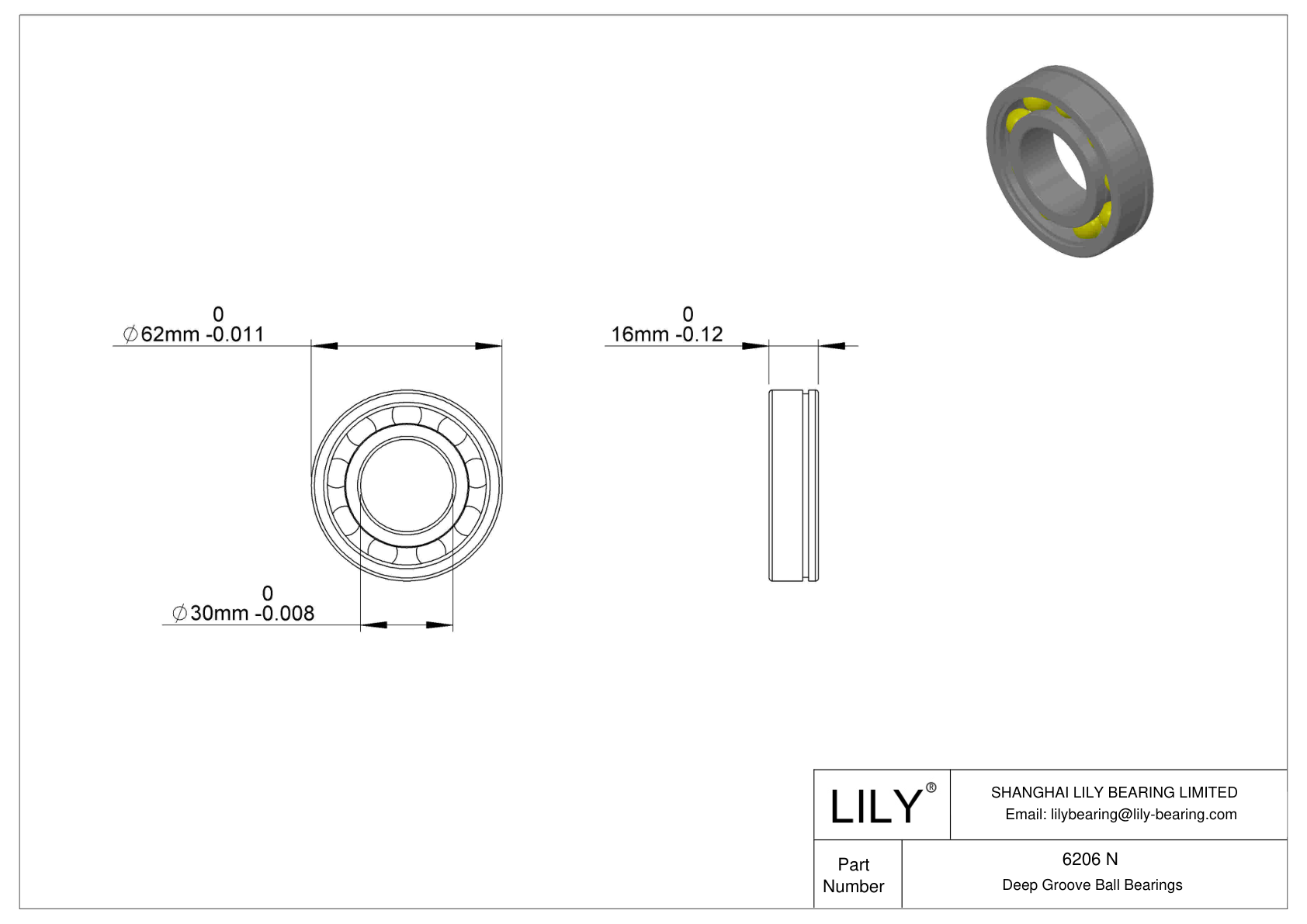 6206 NRJEM Snap Ring Groove Ball Bearing cad drawing