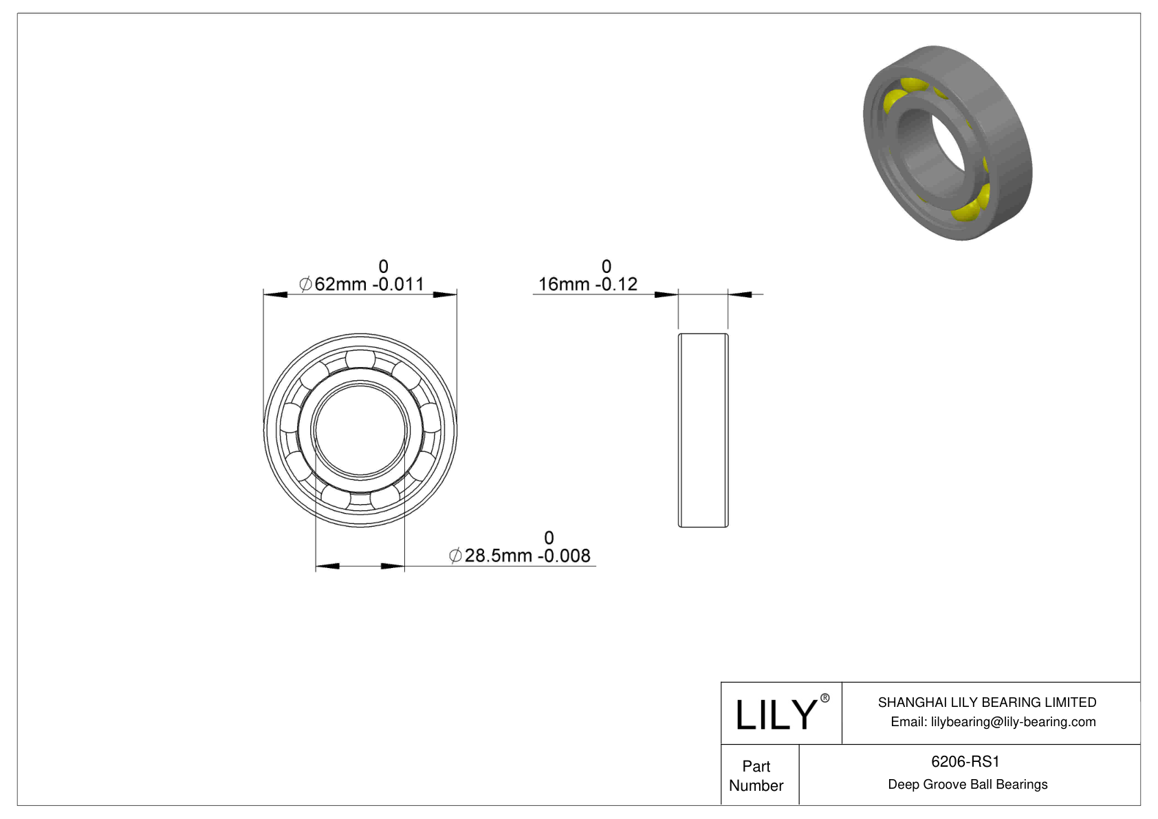 6206-RS1 Rodamientos rígidos de bolas de una hilera cad drawing