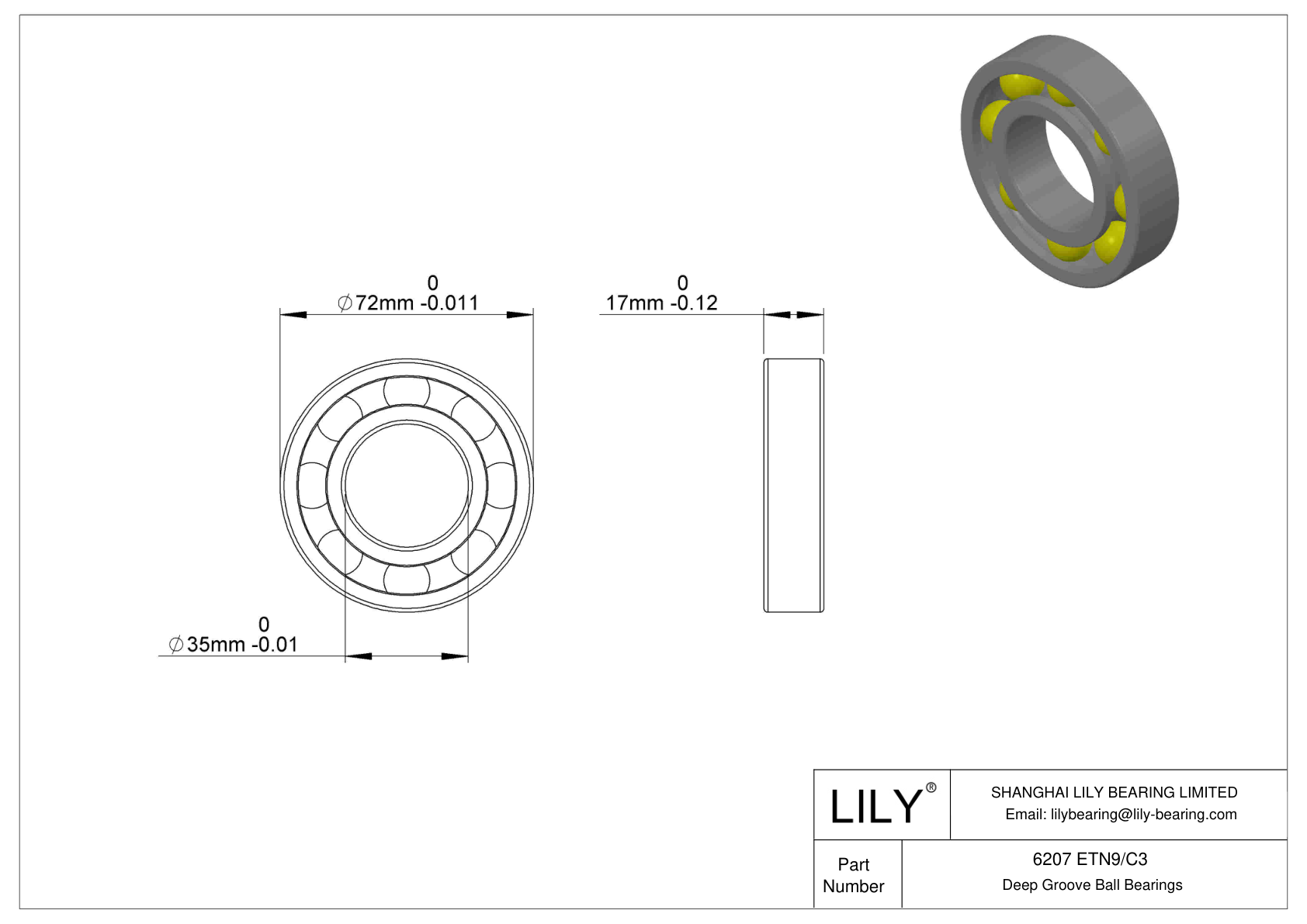 6207 ETN9/C3VC4521 Single Row Deep Groove Ball Bearings cad drawing