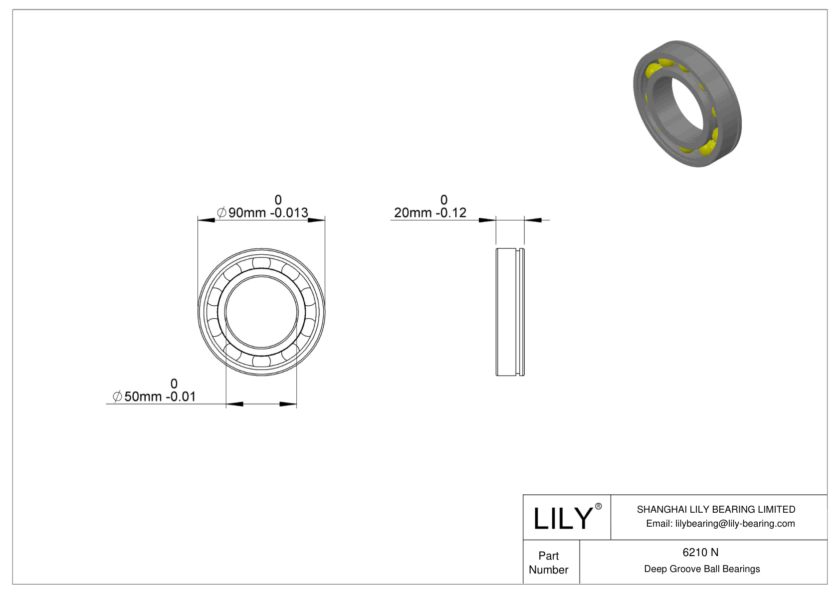 6210 N Snap Ring Groove Ball Bearing cad drawing