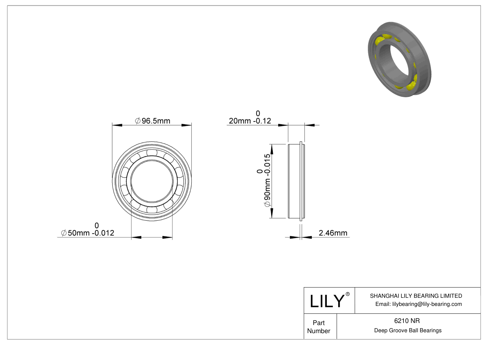 6210 NR Rodamiento ranurado de bolas con anillo elástico cad drawing