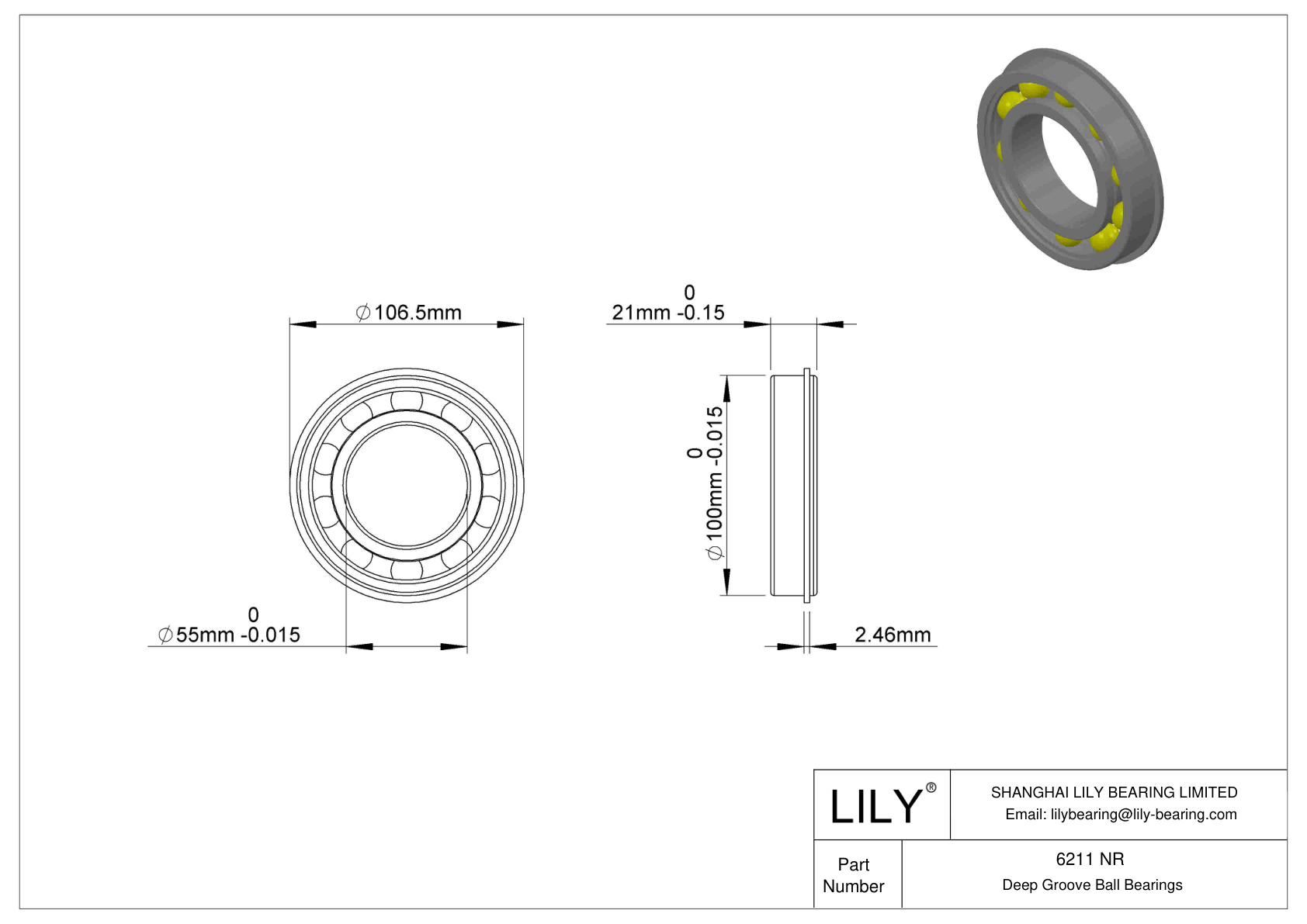 6211 NR Rodamiento ranurado de bolas con anillo elástico cad drawing