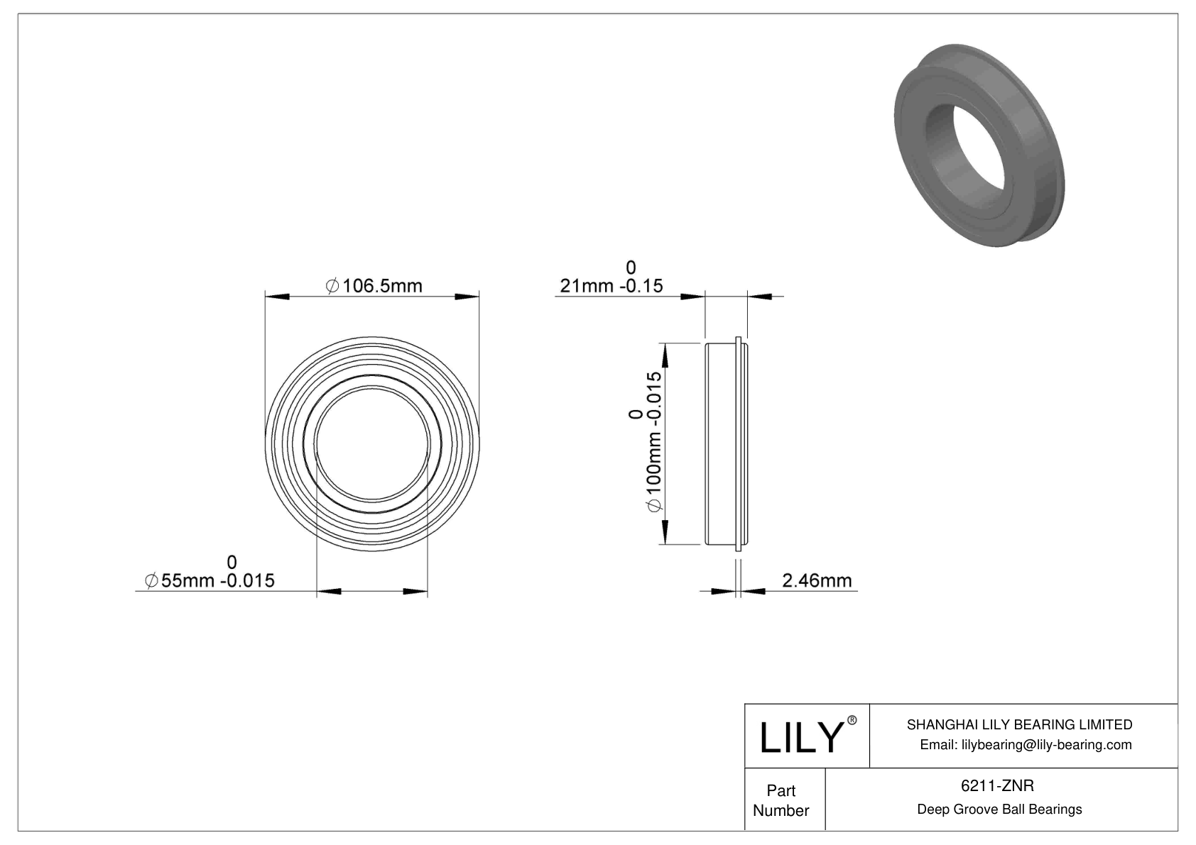 6211-ZNR Rodamiento ranurado de bolas con anillo elástico cad drawing