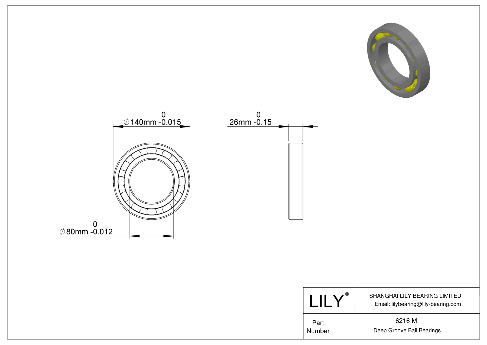 6216 MA/C3B20 Single Row Deep Groove Ball Bearings cad drawing