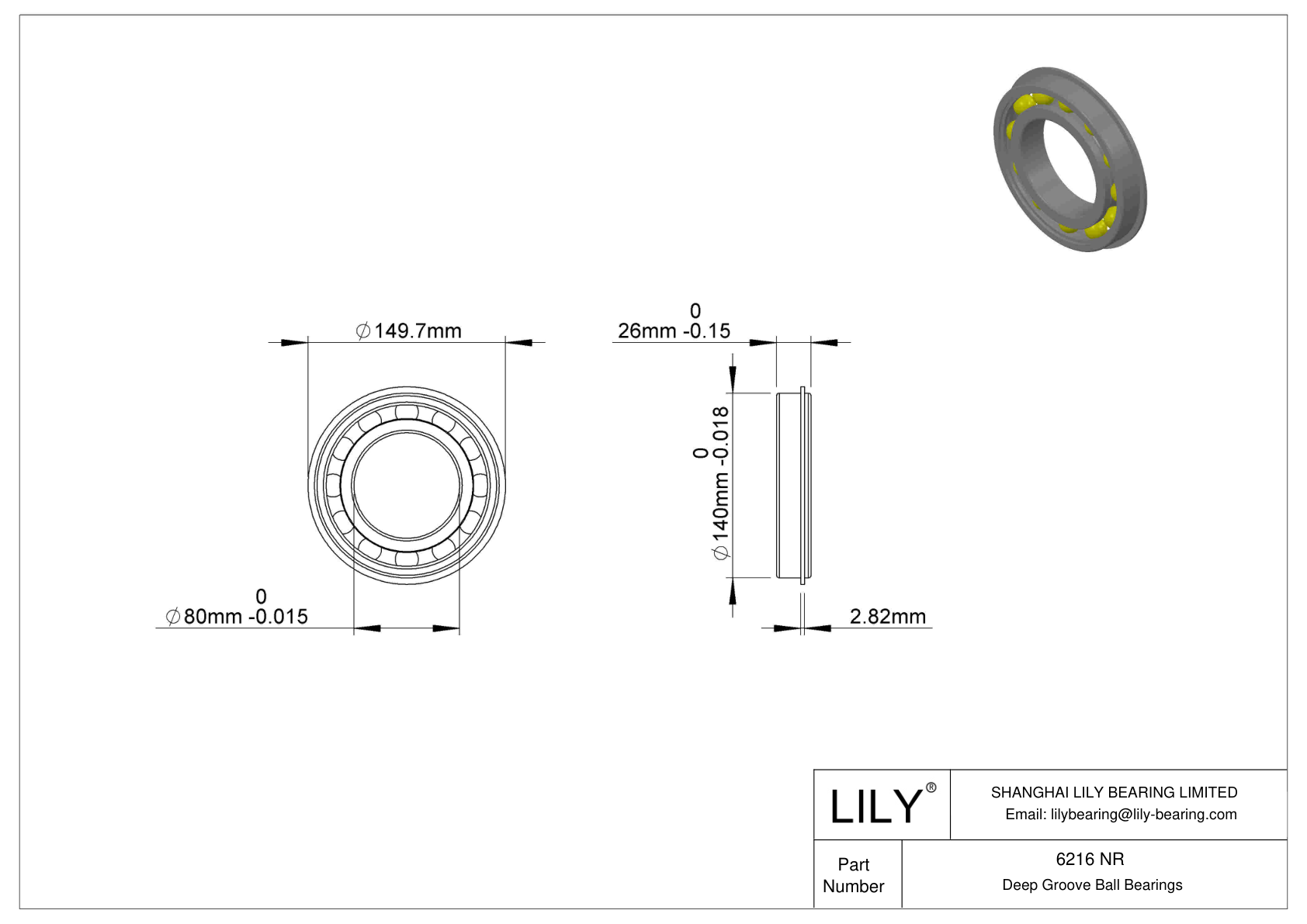 6216 NRJEM Snap Ring Groove Ball Bearing cad drawing