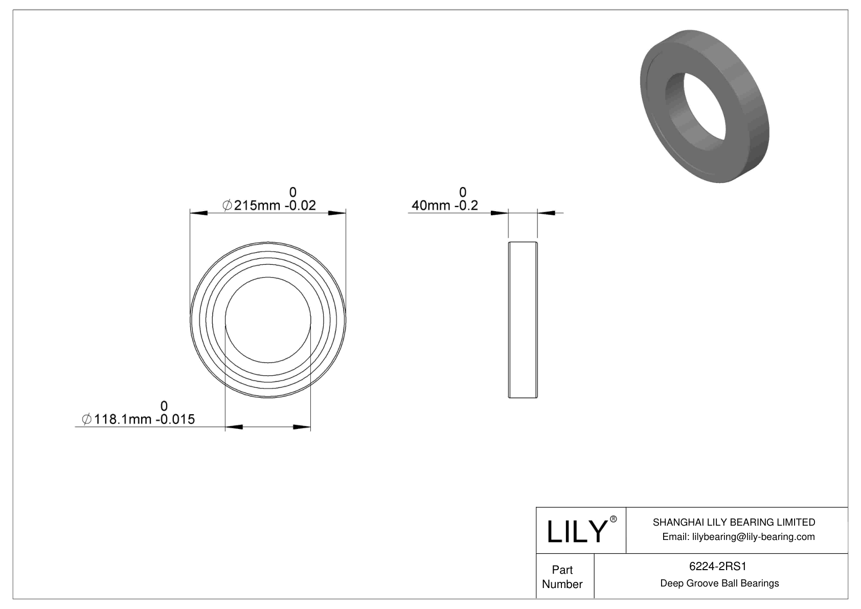 6224-2RS1 Single Row Deep Groove Ball Bearings cad drawing