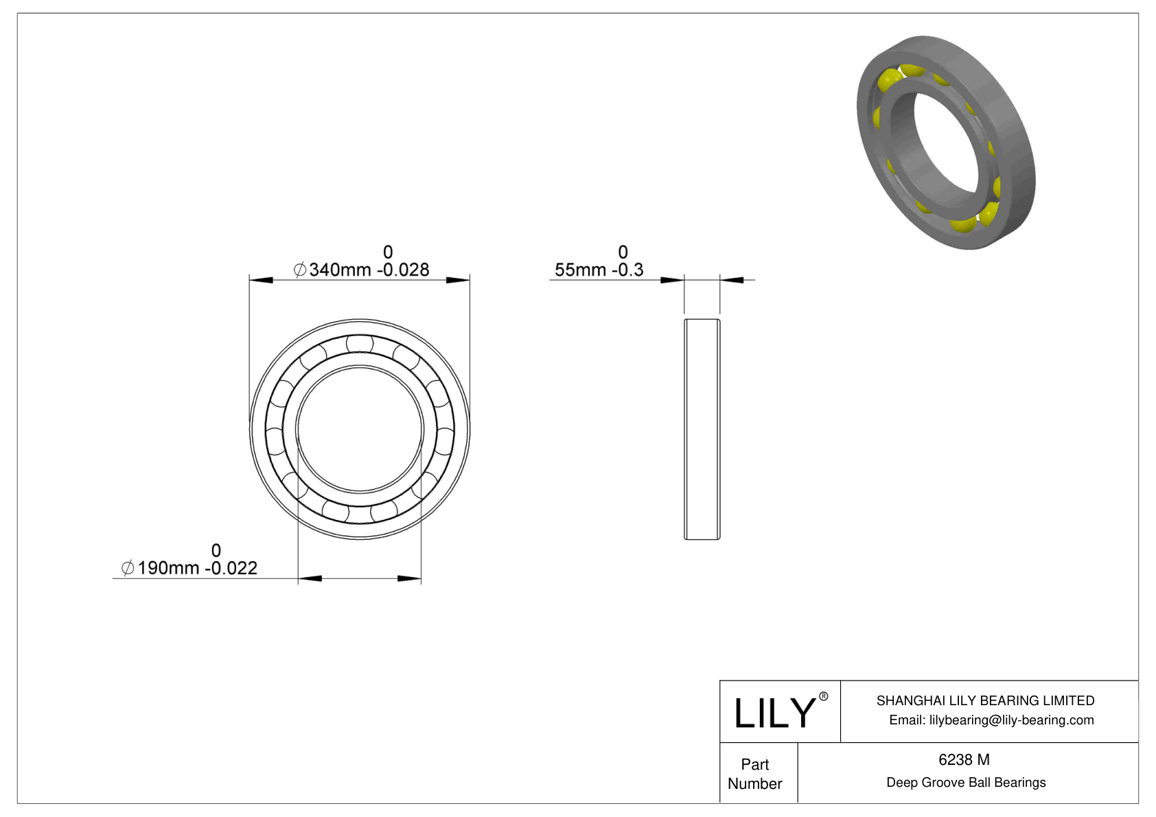 6238 M Single Row Deep Groove Ball Bearings cad drawing