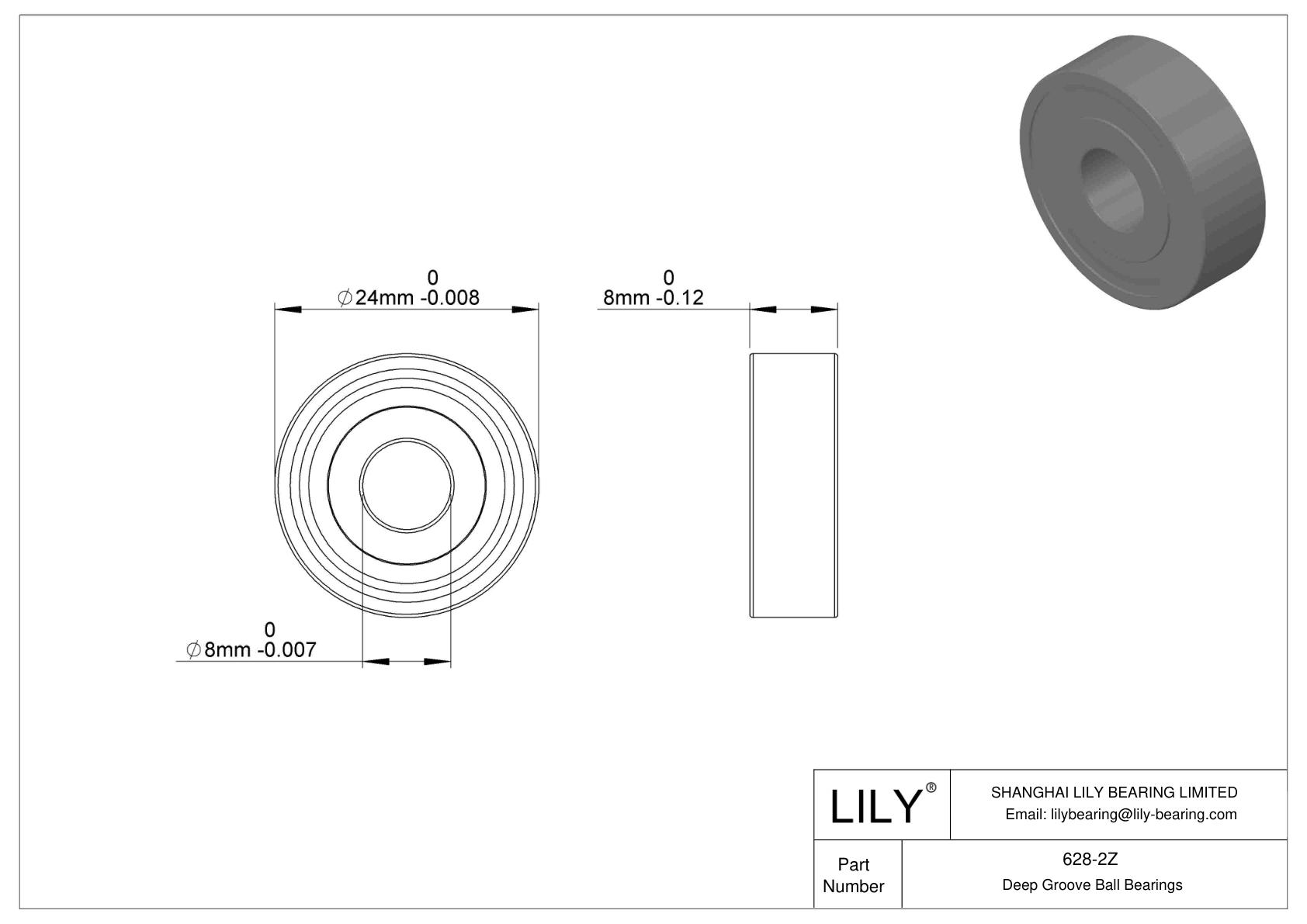 628-2Z Rodamientos rígidos de bolas de una hilera cad drawing