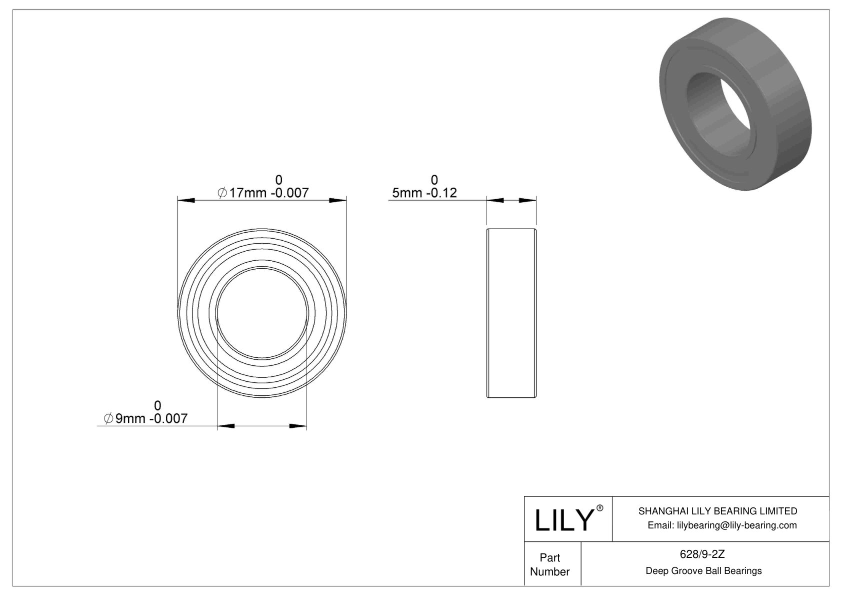 628/9-2Z Single Row Deep Groove Ball Bearings cad drawing