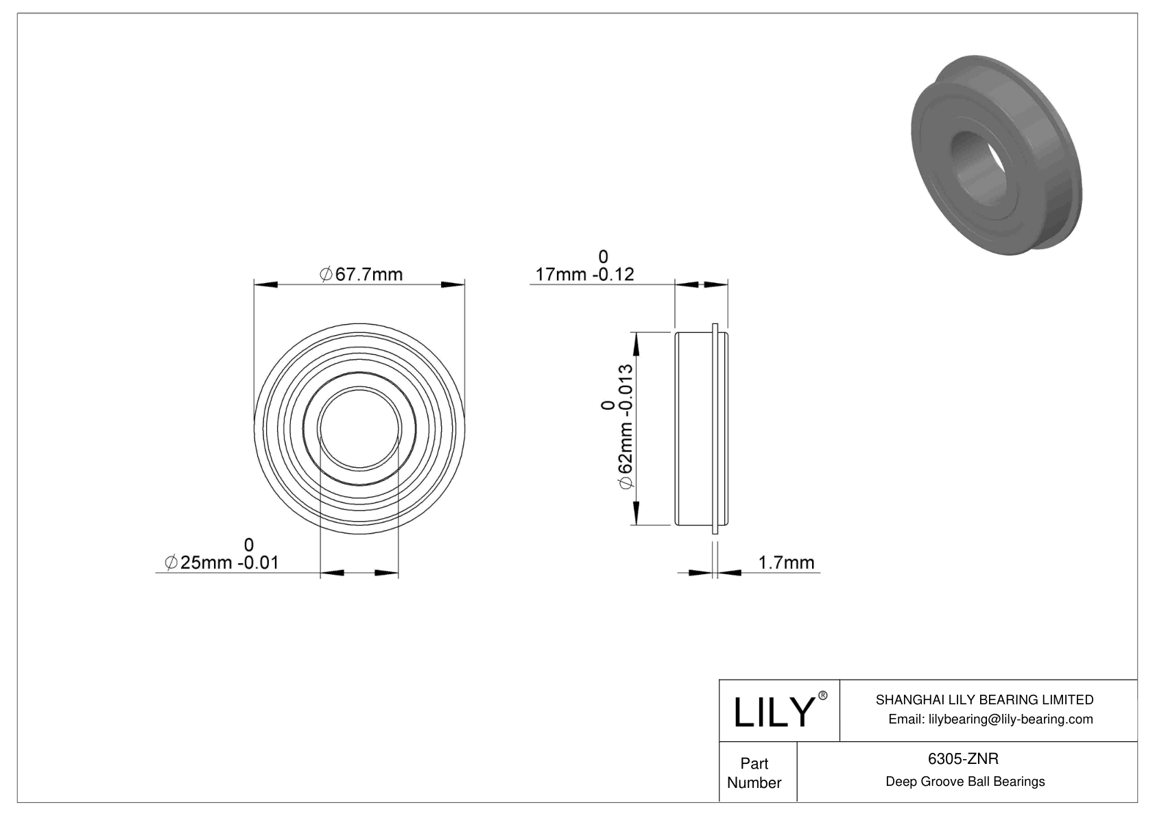 6305-ZNR 卡环沟槽球轴承 cad drawing