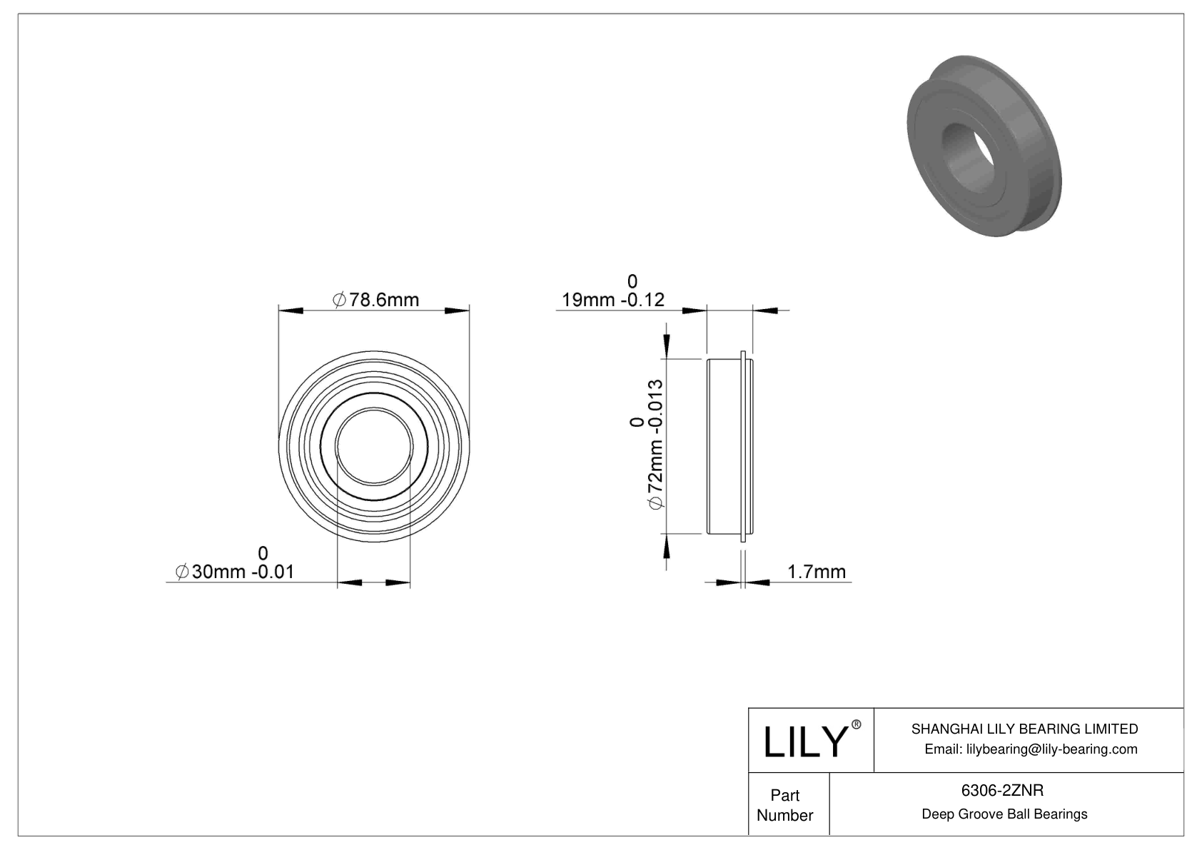 6306-2ZNR Rodamiento ranurado de bolas con anillo elástico cad drawing