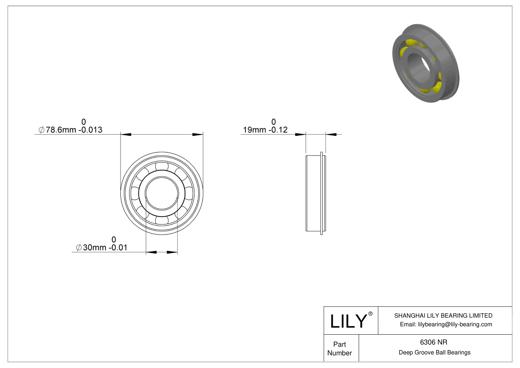 6306 NR Rodamiento ranurado de bolas con anillo elástico cad drawing