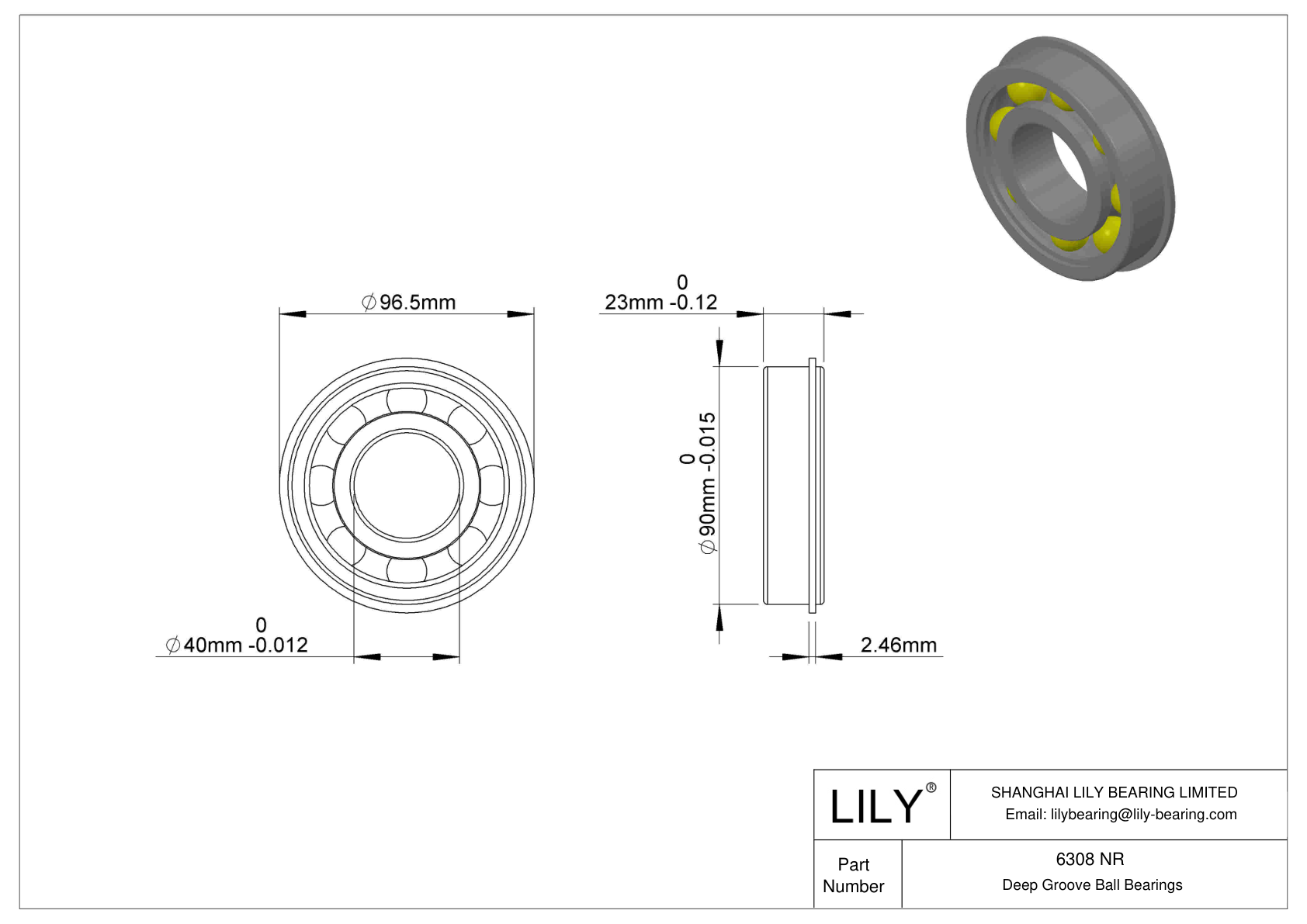 6308 NR Rodamiento ranurado de bolas con anillo elástico cad drawing