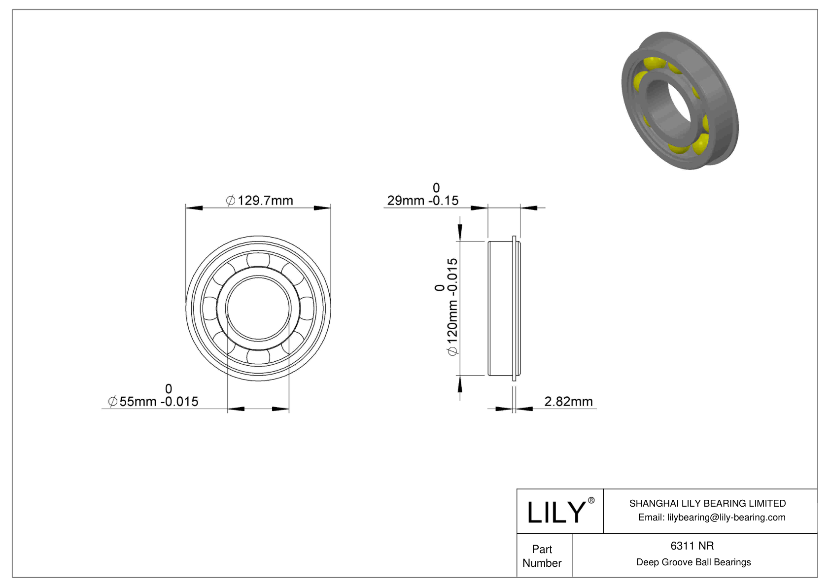 6311 NR Rodamiento ranurado de bolas con anillo elástico cad drawing