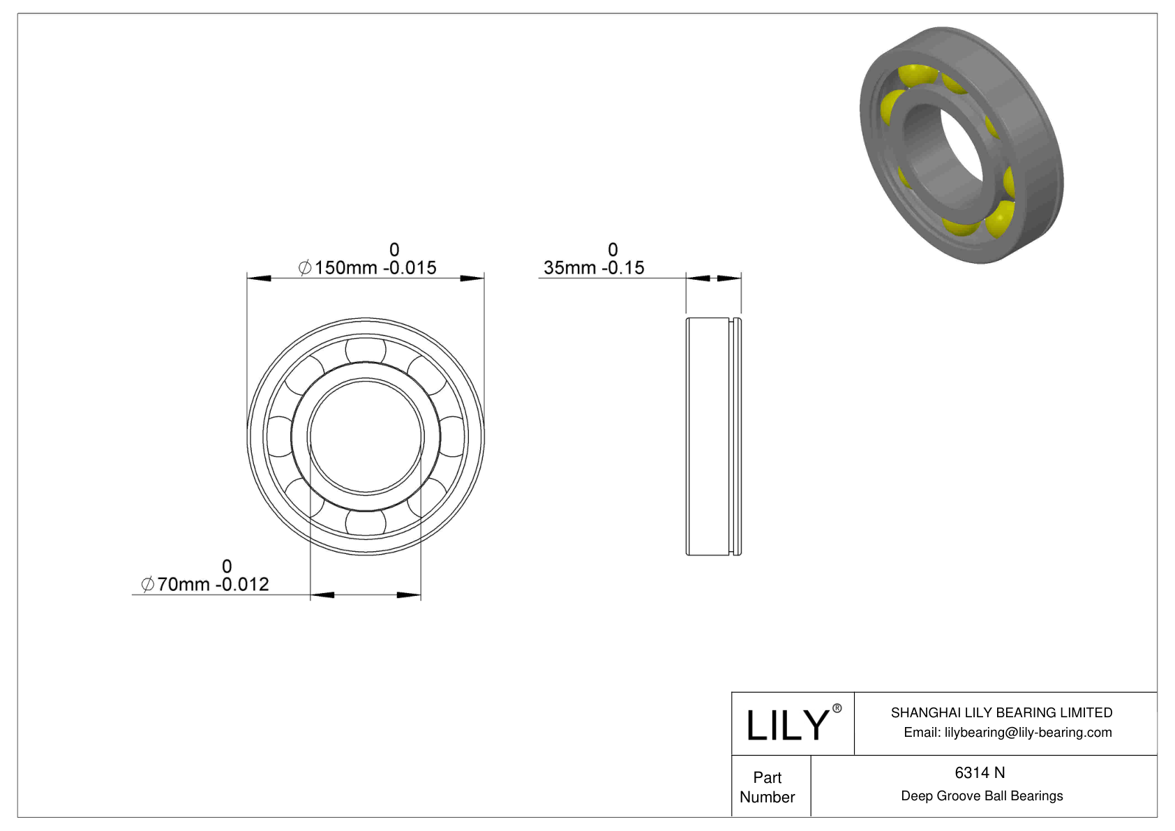 6314 N Rodamiento ranurado de bolas con anillo elástico cad drawing