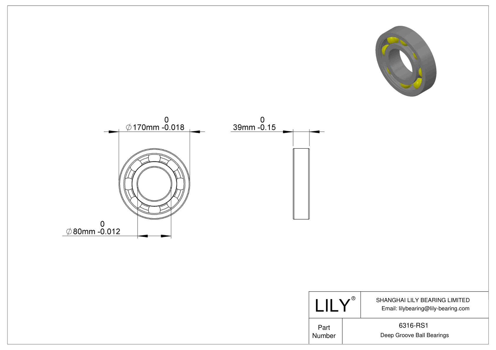 6316-RS1 单列深沟球轴承 cad drawing