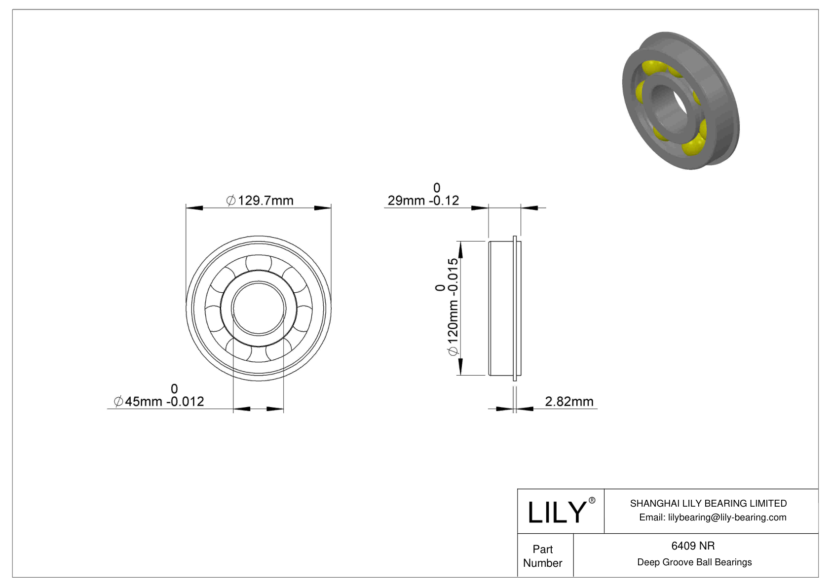 6409 NR Snap Ring Groove Ball Bearing cad drawing