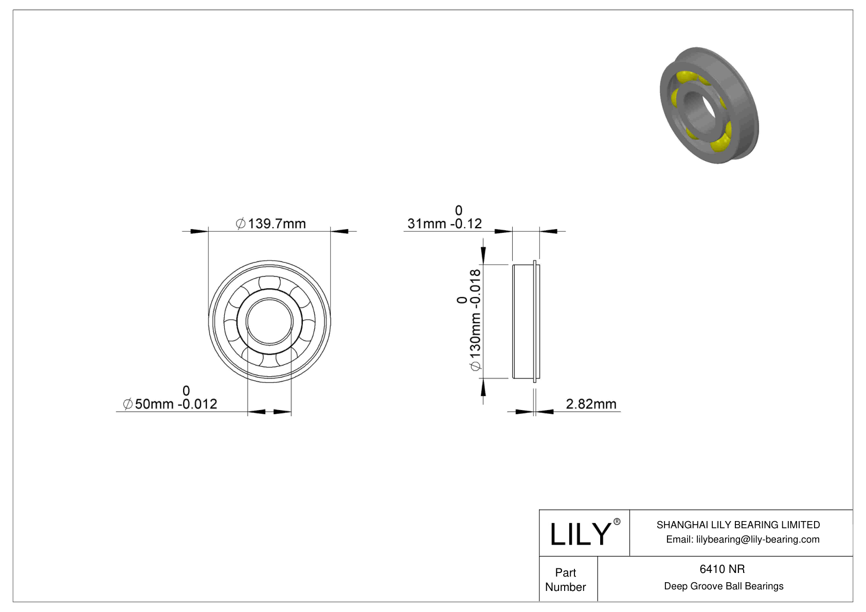 6410 NR Snap Ring Groove Ball Bearing cad drawing