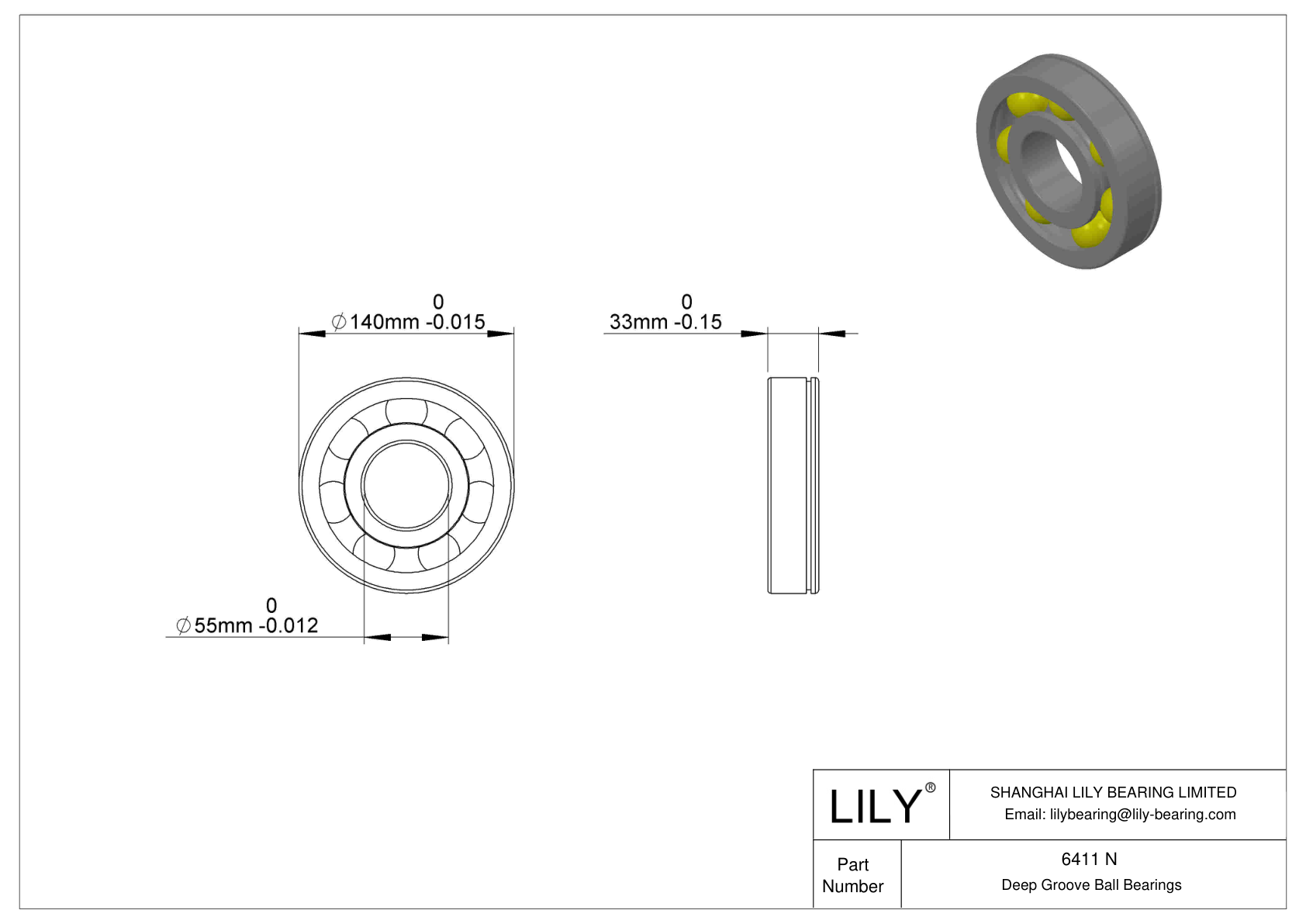 6411 N Snap Ring Groove Ball Bearing cad drawing