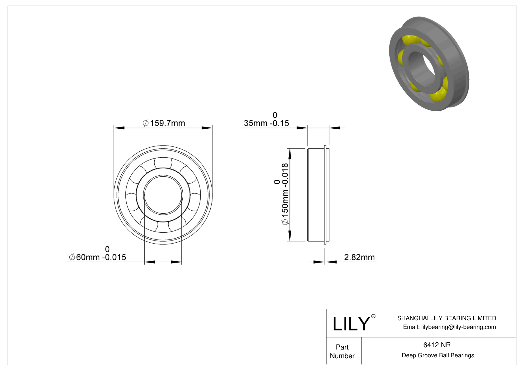 6412 NR Snap Ring Groove Ball Bearing cad drawing