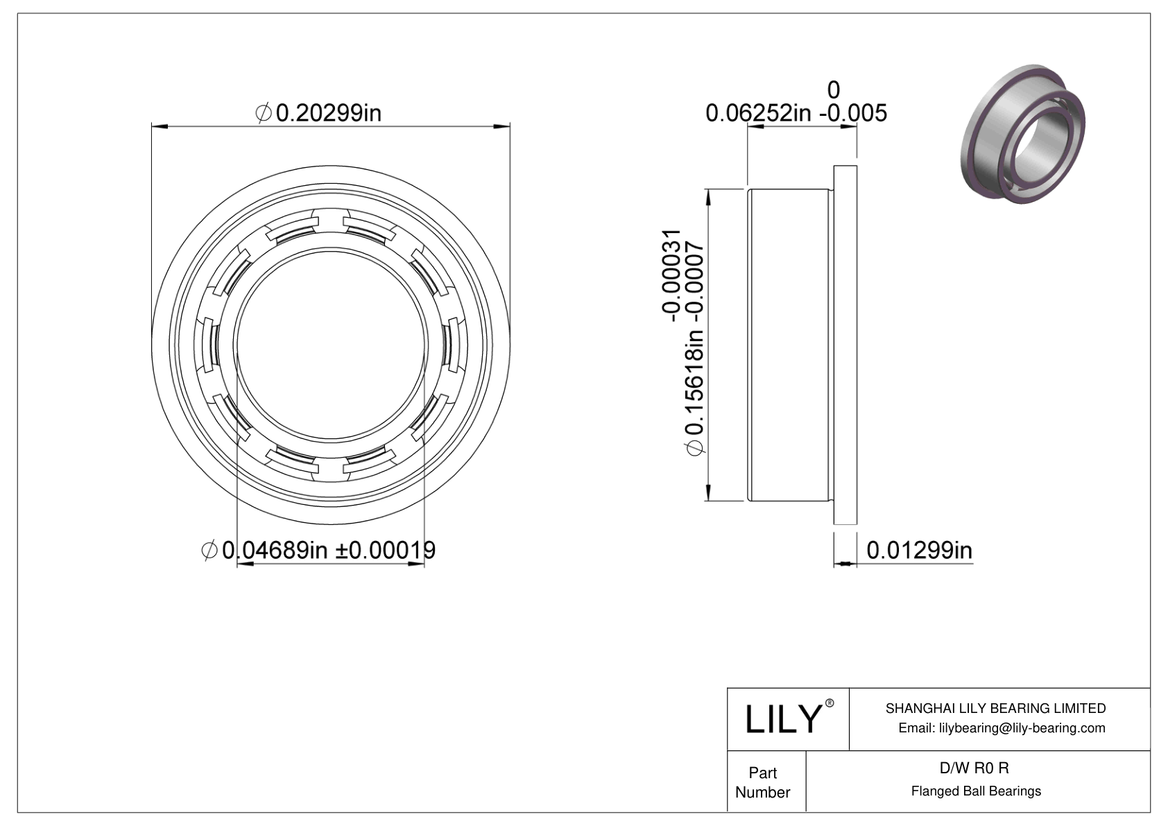 D/W R0 R 法兰球轴承 cad drawing