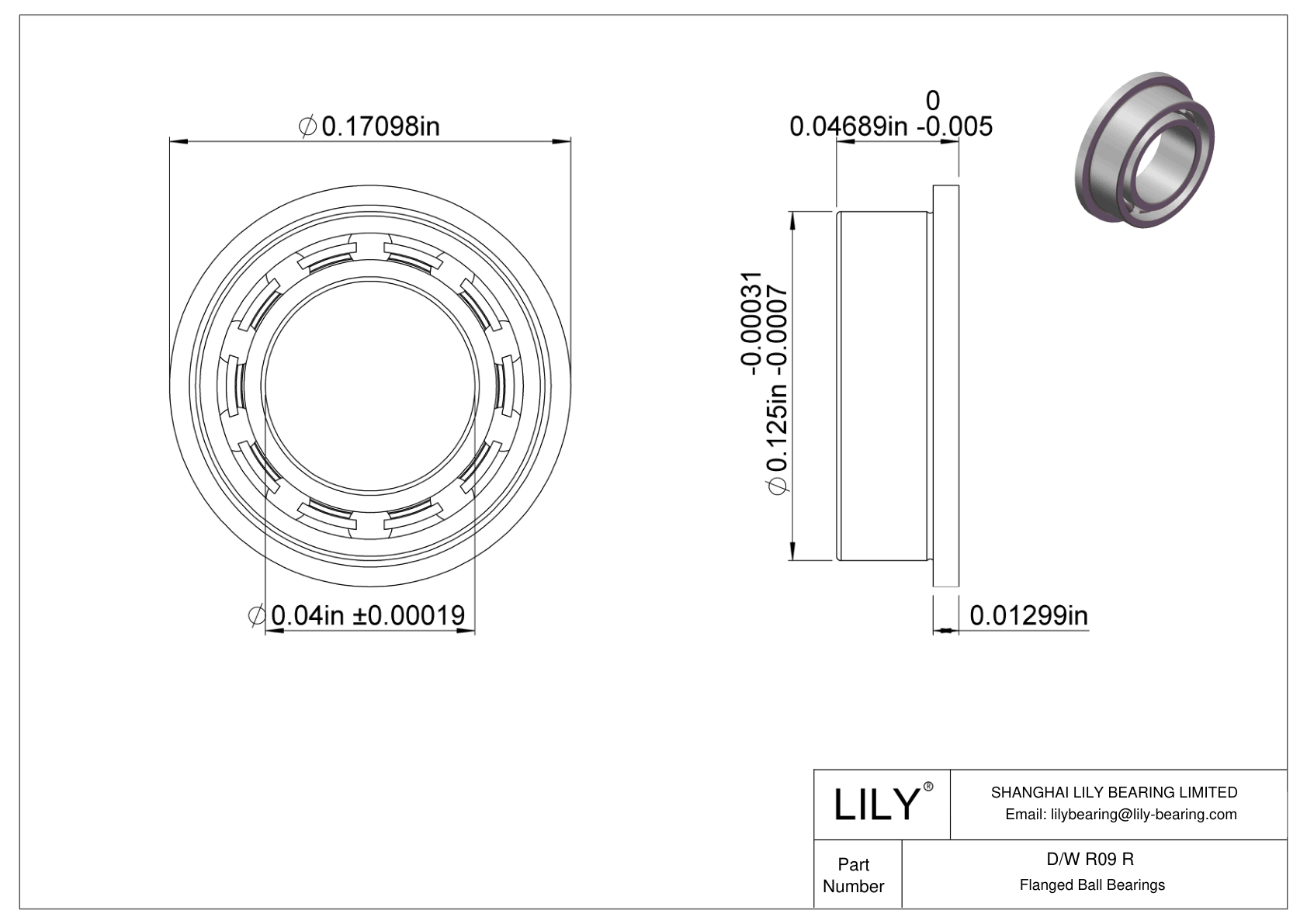 D/W R09 R 法兰球轴承 cad drawing