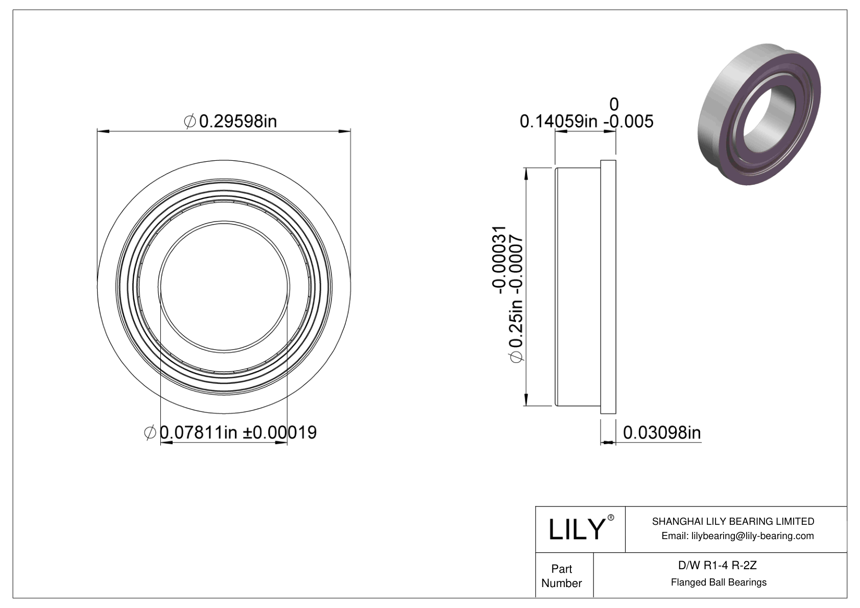 D/W R1-4 R-2Z 法兰球轴承 cad drawing