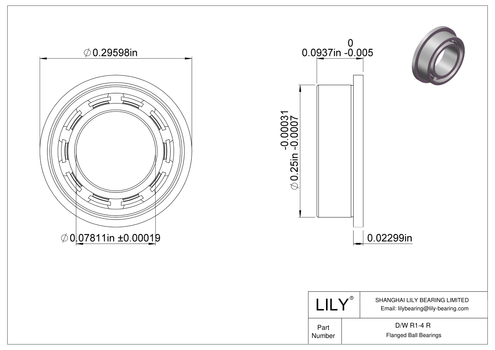 D/W R1-4 R 法兰球轴承 cad drawing