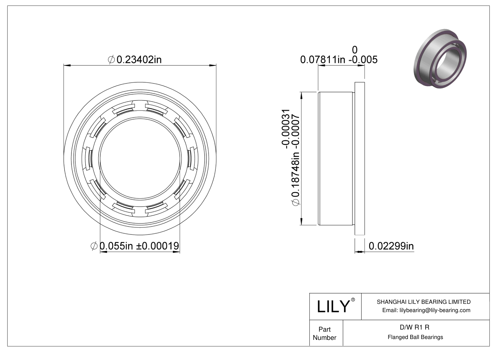 D/W R1 R 法兰球轴承 cad drawing