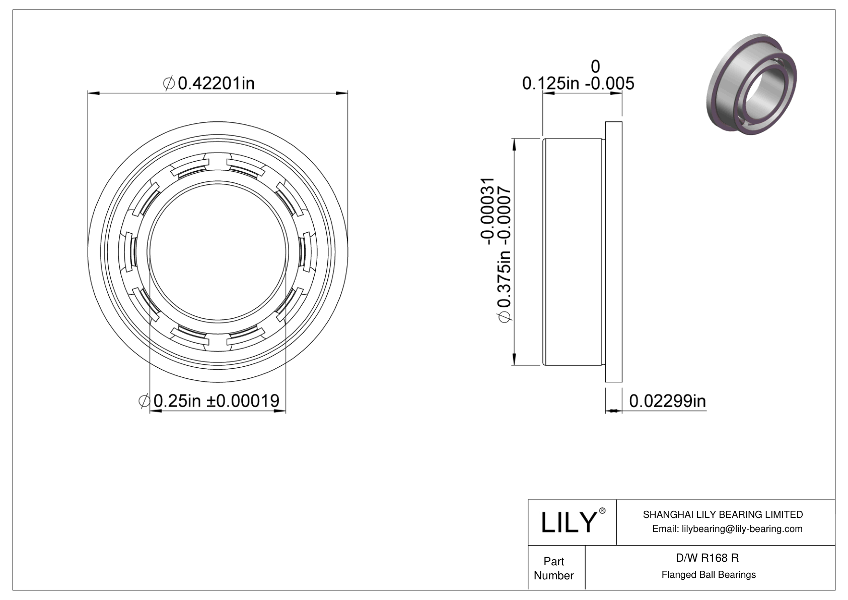 D/W R168 R Rodamientos de bolas con pestaña cad drawing