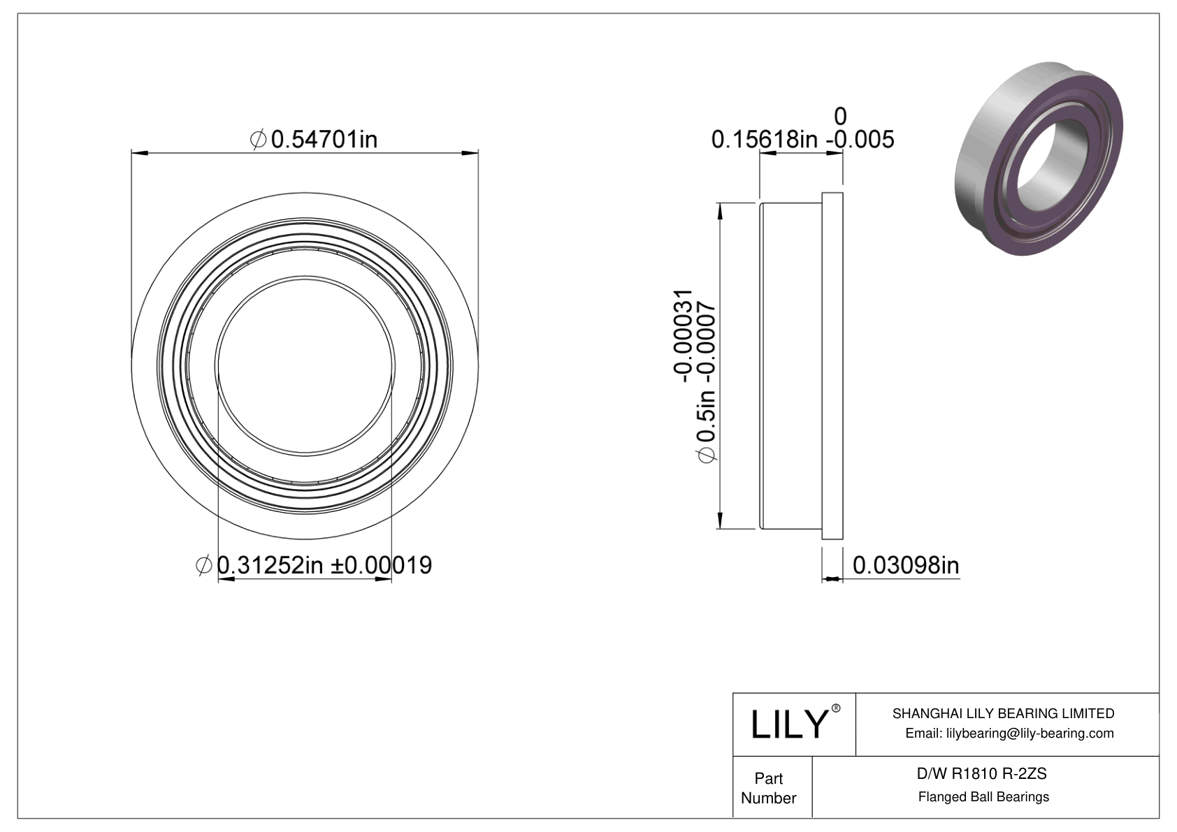 D/W R1810 R-2ZS 法兰球轴承 cad drawing