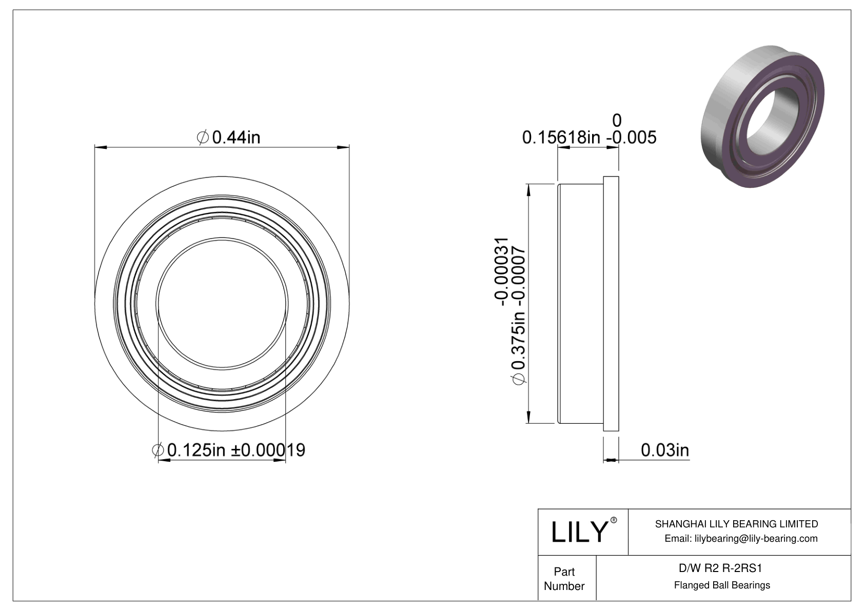 D/W R2 R-2RS1 法兰球轴承 cad drawing