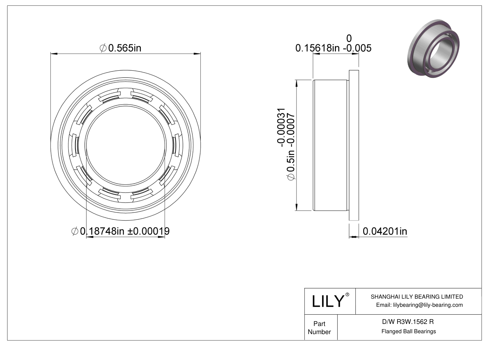 D/W R3W.1562 R Rodamientos de bolas con pestaña cad drawing