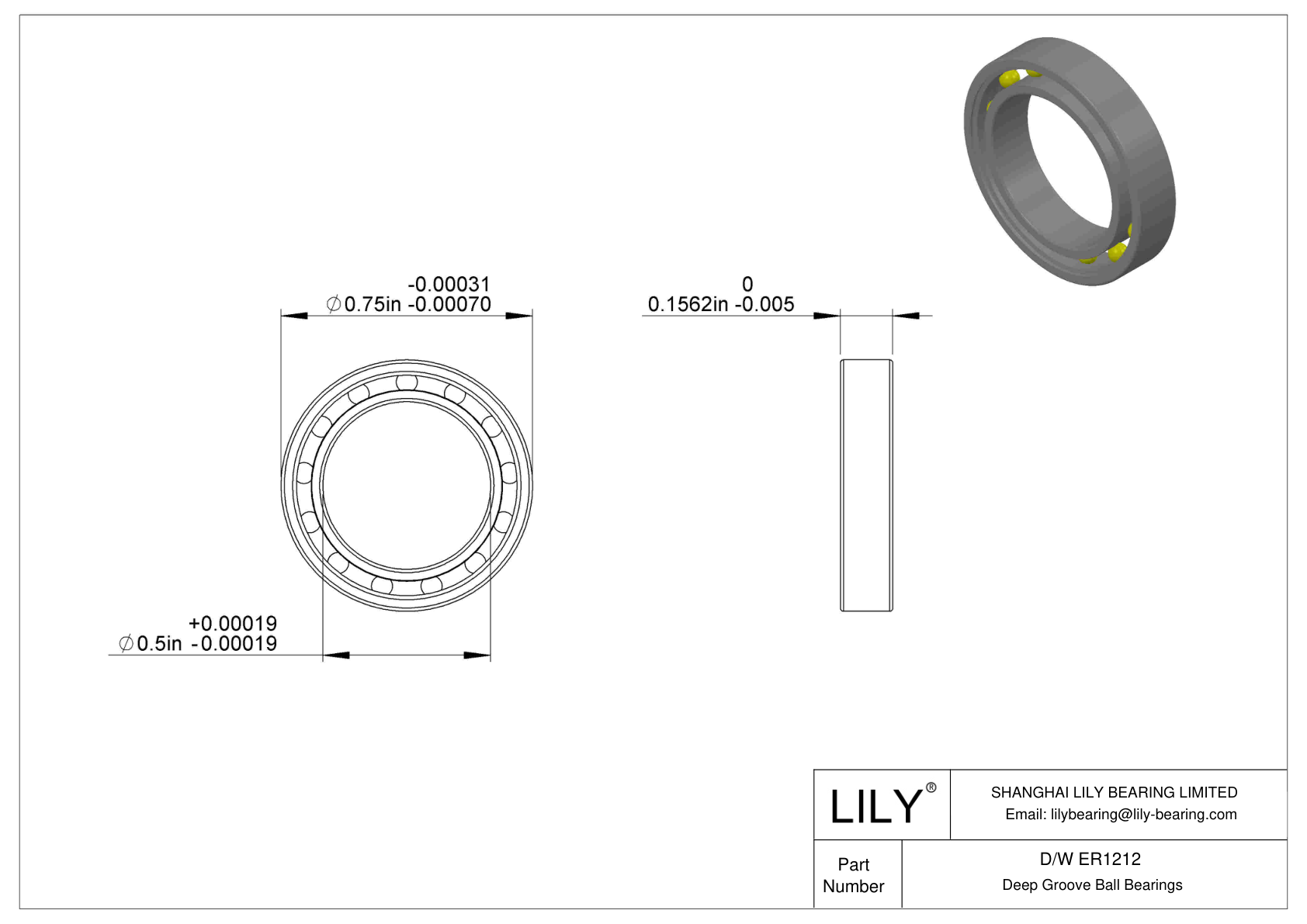 D/W ER1212 Stainless Steel Deep Groove Ball Bearings cad drawing