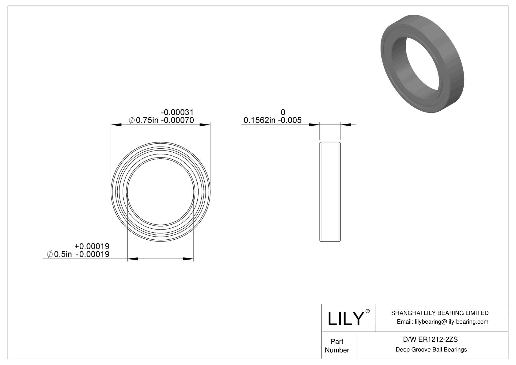 D/W ER1212-2ZS Stainless Steel Deep Groove Ball Bearings cad drawing