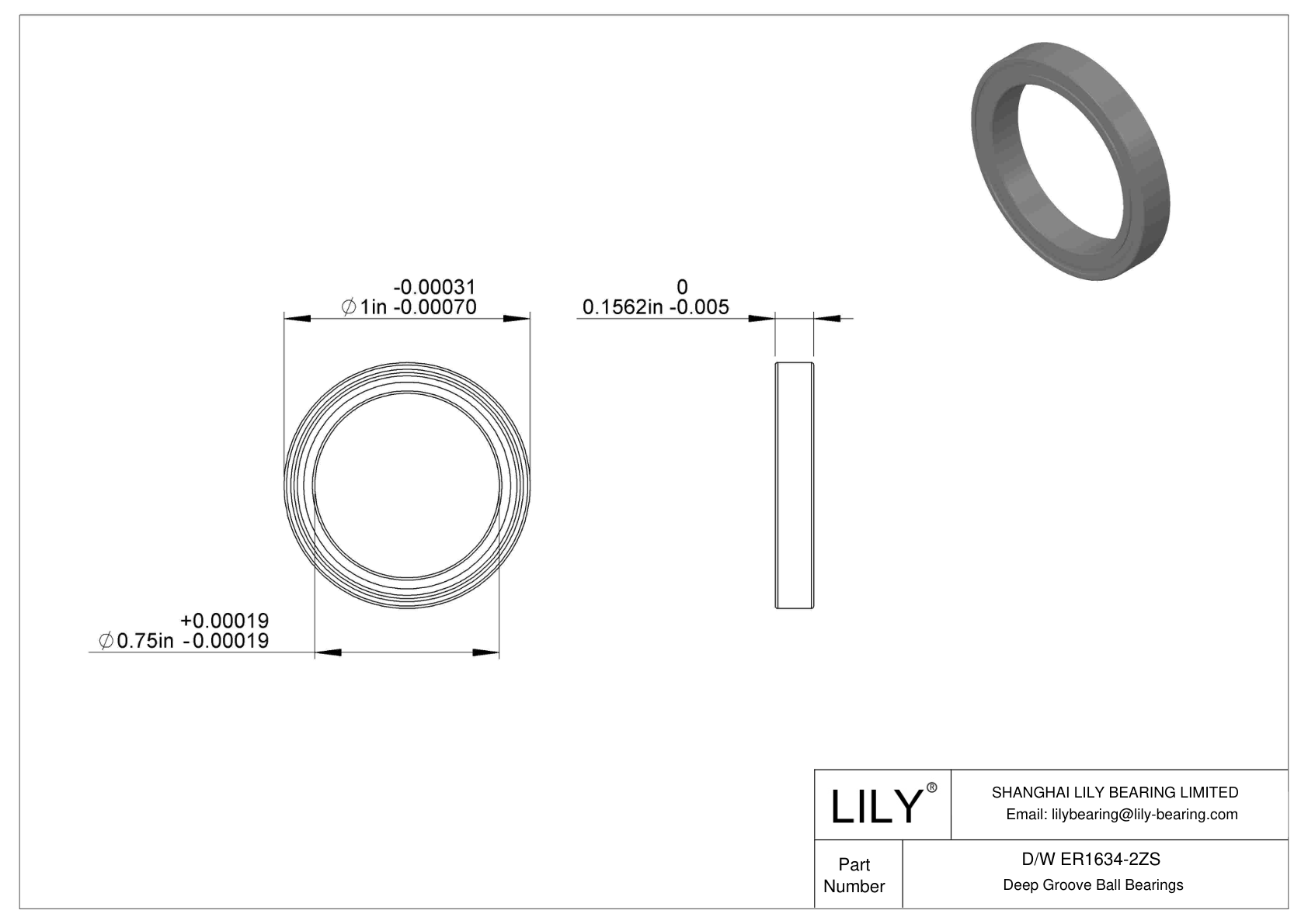 D/W ER1634-2ZS 不锈钢深沟球轴承 cad drawing