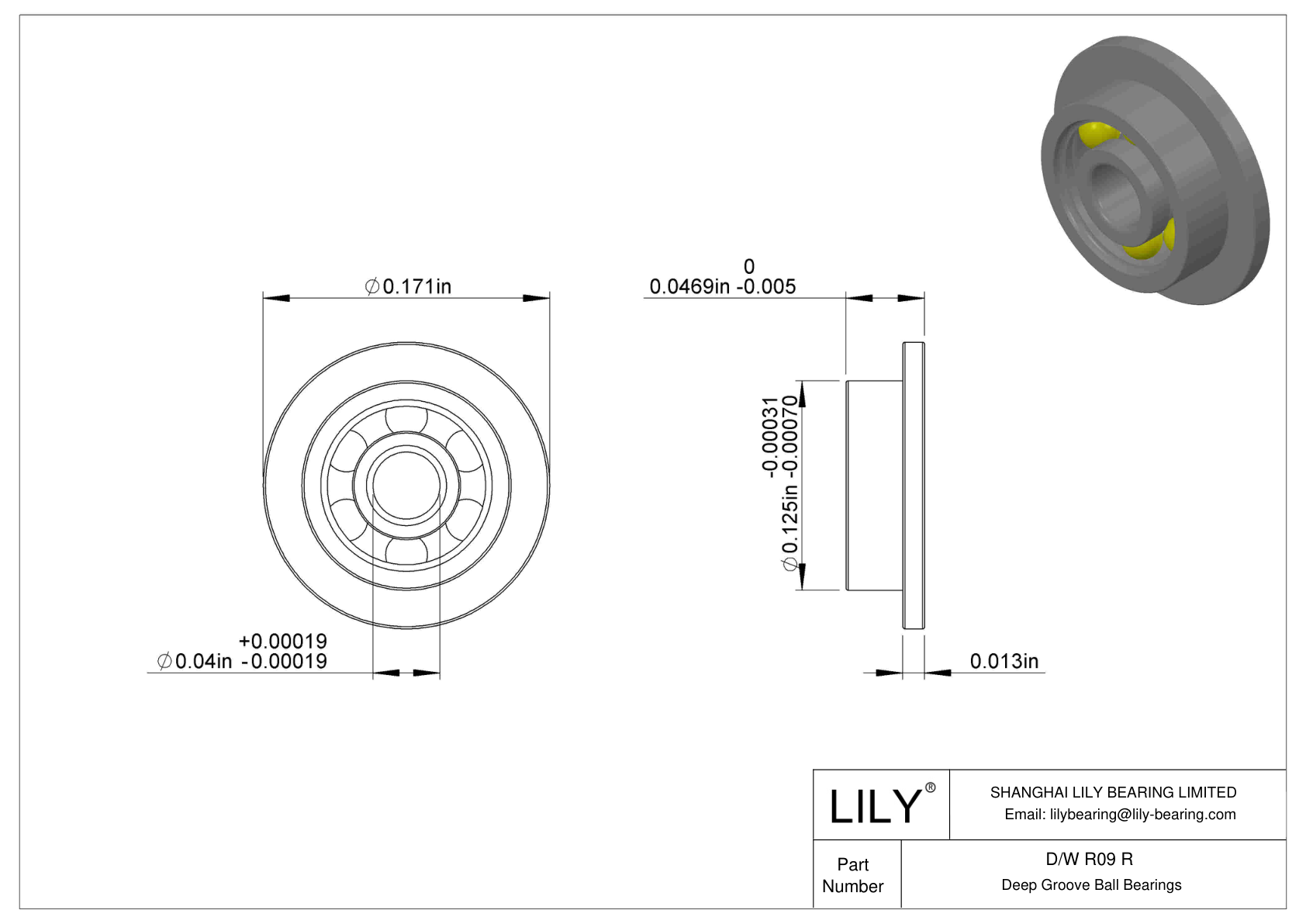 D/W R09 R Flanged Ball Bearings cad drawing