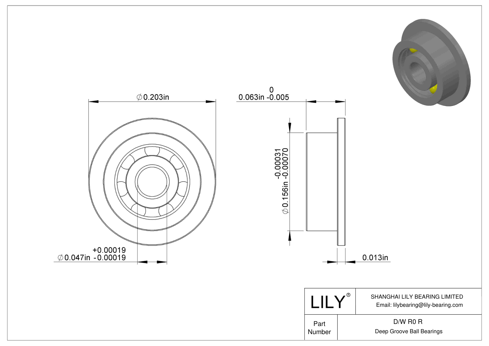D/W R0 R Flanged Ball Bearings cad drawing